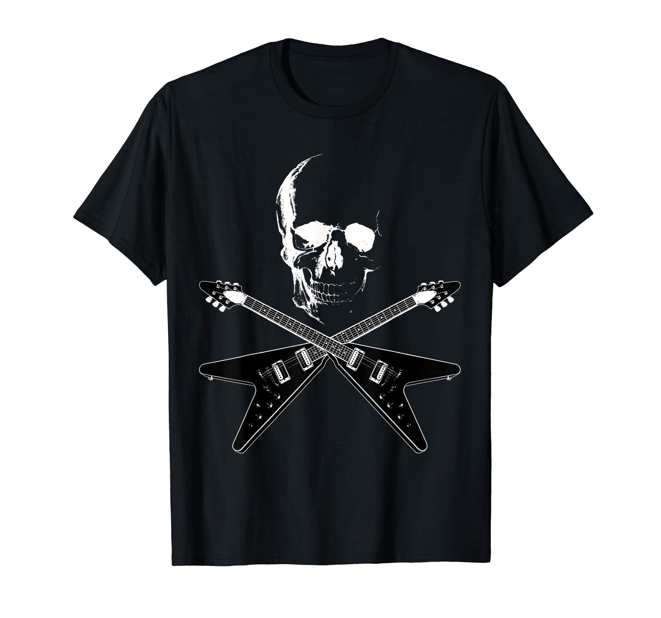 Flying V Gitarre Totenkopf Heavy Metal Band OutfitFlying V Guitar Hard Rock Heavy Thrash Metal Band Skull T-Shirt