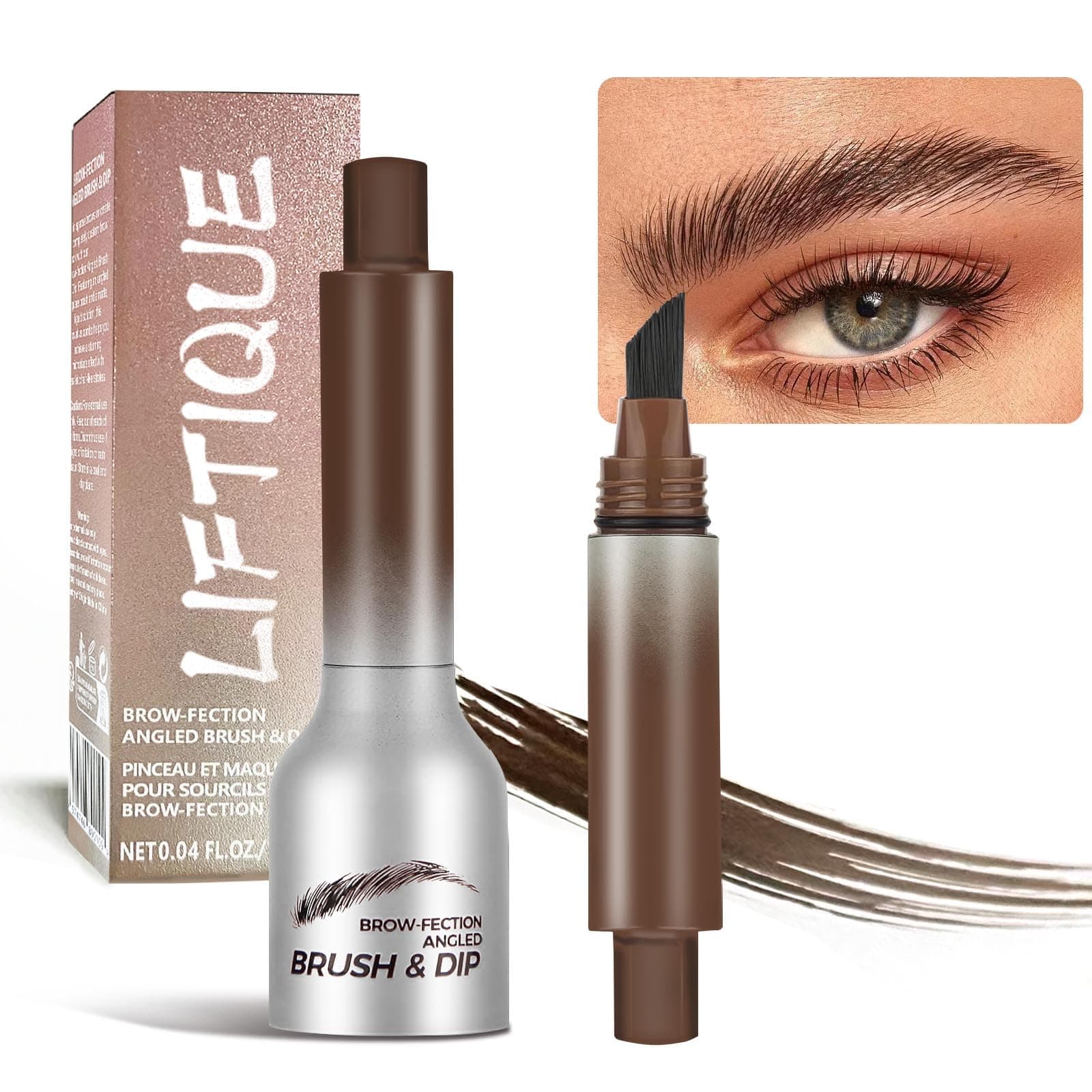 Liftique Brow Brush Angled Brush & Dip Eyebrow Gel, Liquid Eyebrow Brush, Long Lasting Quick Drying, Hair-like eyebrow pencil, Pressed Wild Eyebrow Pen (Auburn)