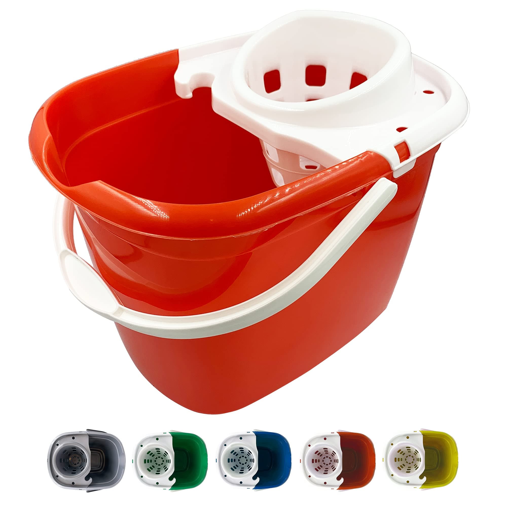 Colour Coded Mop Buckets − 12L Mop Bucket with Wringer and Easy Carry Handle for Domestic and Commercial Cleaning (Red)