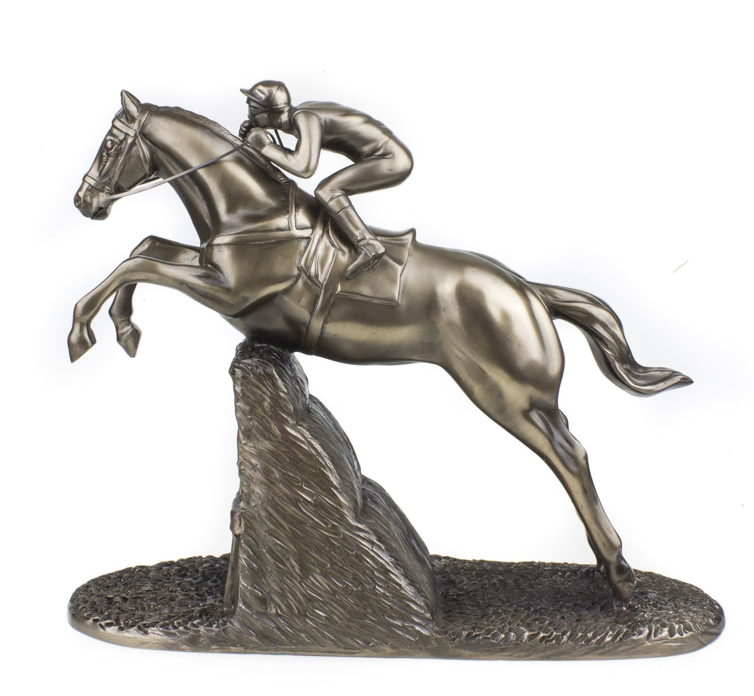 Large Jumping Horse Racing Statue Bronze Sculpture With Jockey Steeplechaser Ornament