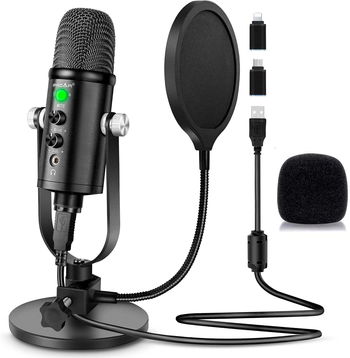 Microphone for Podcast, USB Microphone Kit for Phone, PC/Micro/Mac/Android,Professional Plug&Play Studio Mic with Stand for Gaming, Online Chatting, Videos, Voice Overs, Streaming