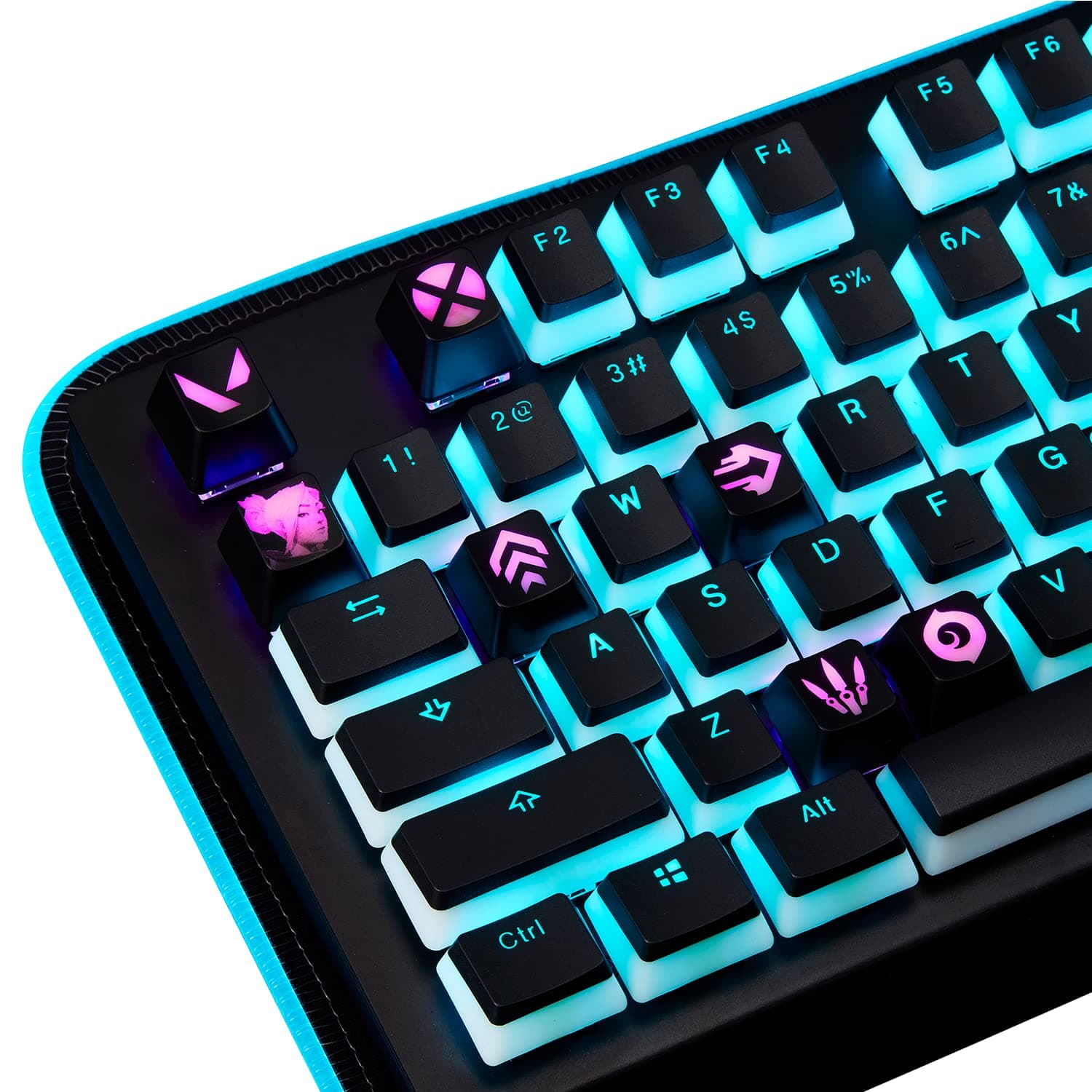 Valorant Custom Keycaps (Agent Jett) - Laser Engraved with Each Valorant Agent's Portrait, Skills, and Position. Fit with Any Mechanical Keyboard. Valorant Gift for Gamers, Adults, and Teens.