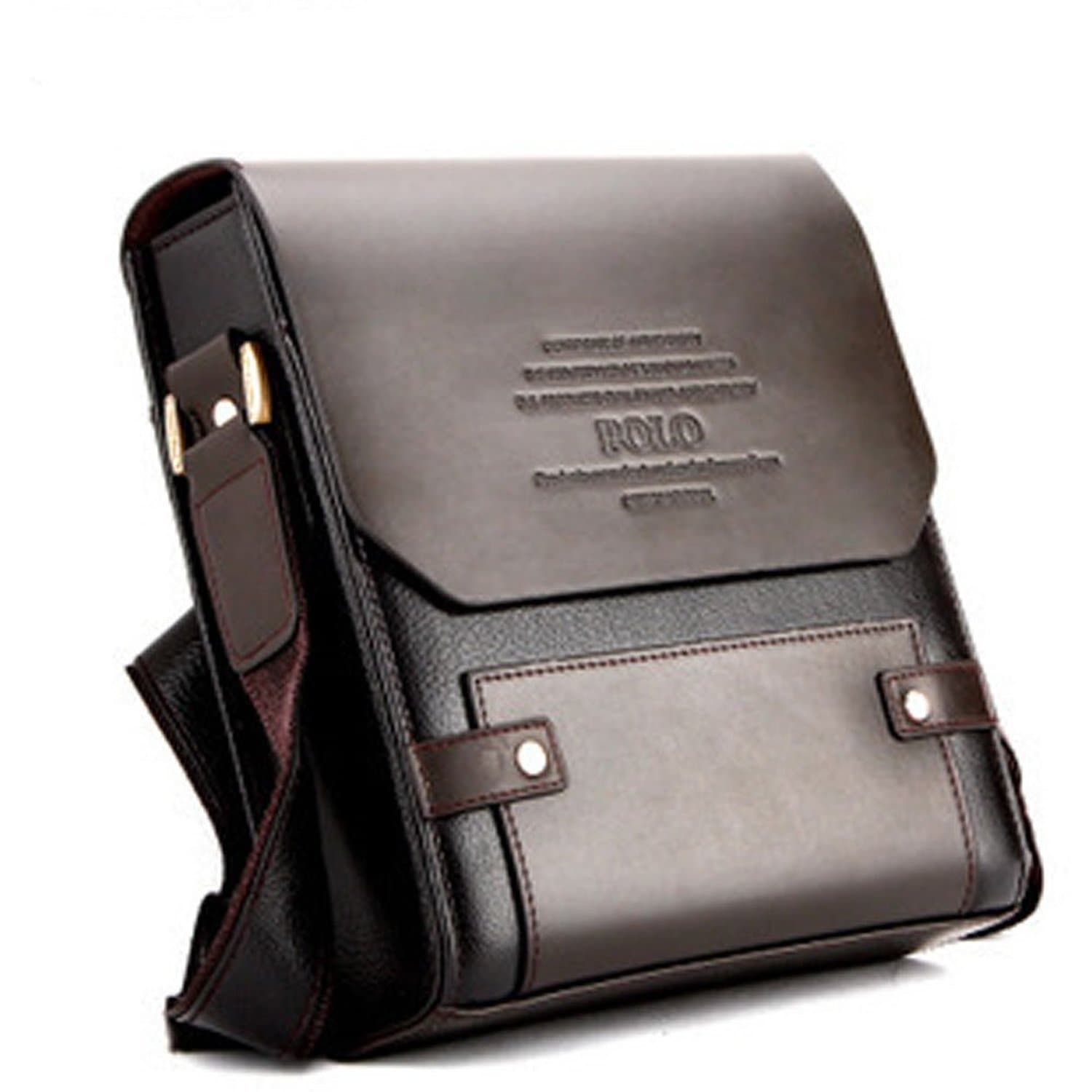 New Authentic Vertical Polo Men Leather Briefcase Shoulder Bag Luggage Black