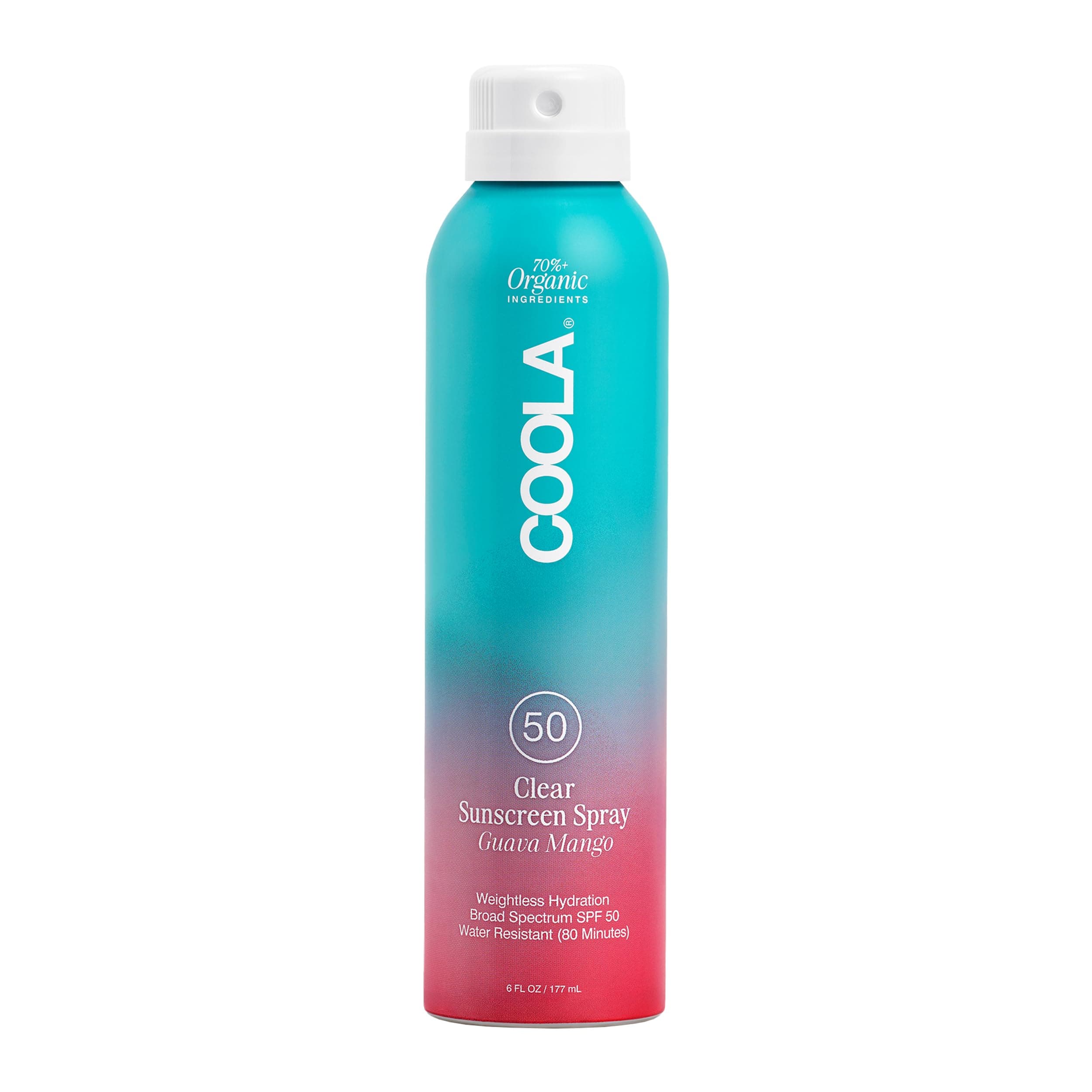COOLA Organic Sunscreen & Sunblock Spray, Skin Care for Daily Protection, Broad Spectrum SPF 50, Reef Safe, Guava Mango, 6 Fl Oz