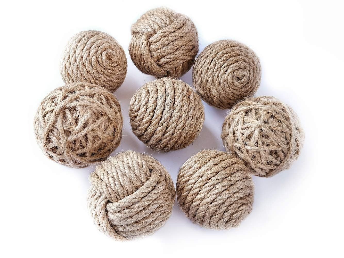 Rustic Jute Orbs Set of 8, Farmhouse Decorative Balls for Bowls, Vase Fillers, Christmas Centerpiece, Handwoven Home Decor Ornaments, Potpourri Accents