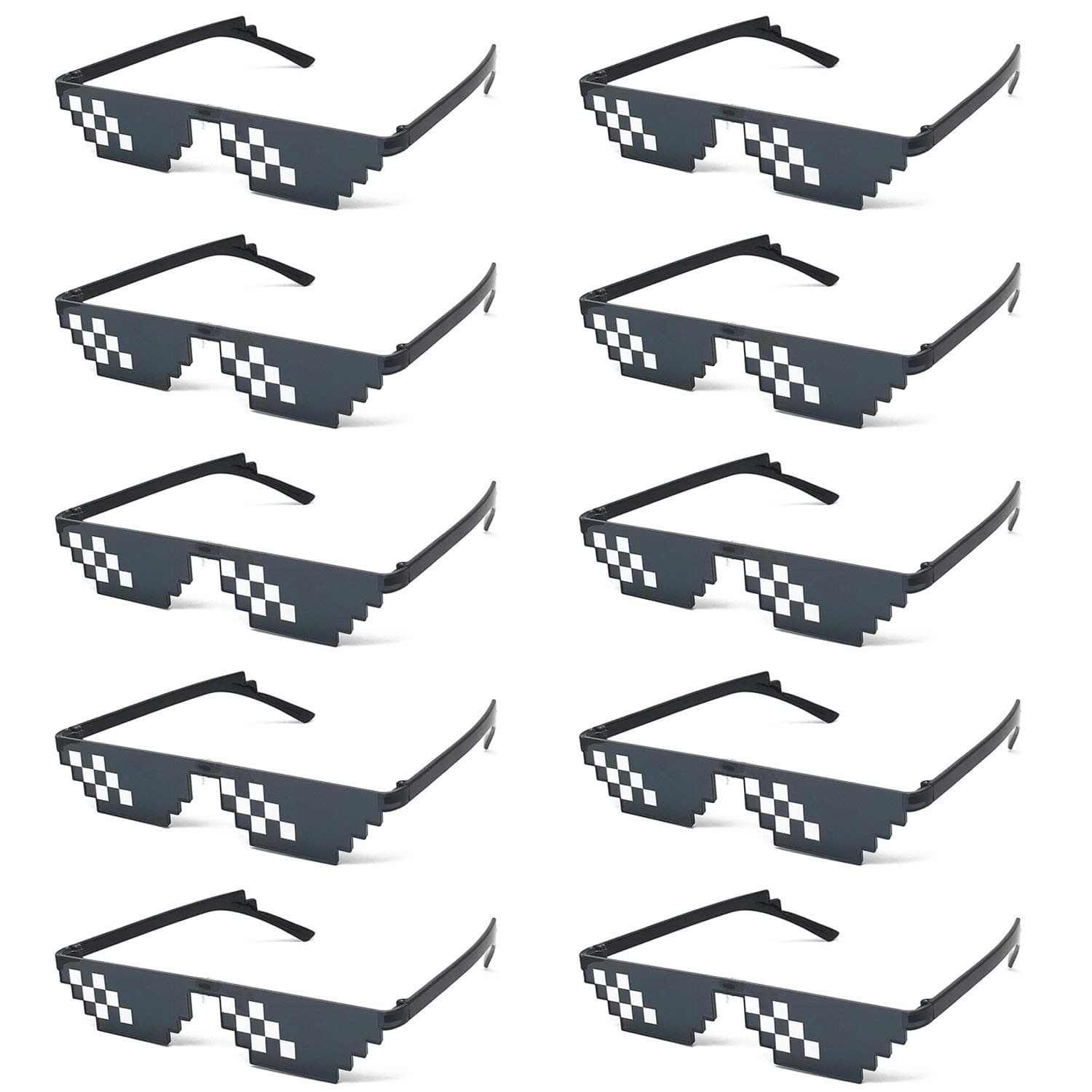 JYZOBJHB 10 Pieces Thug Life Party Sunglasses Pixelated Mosaic Eyewear Black for Unisex Adults Men and women