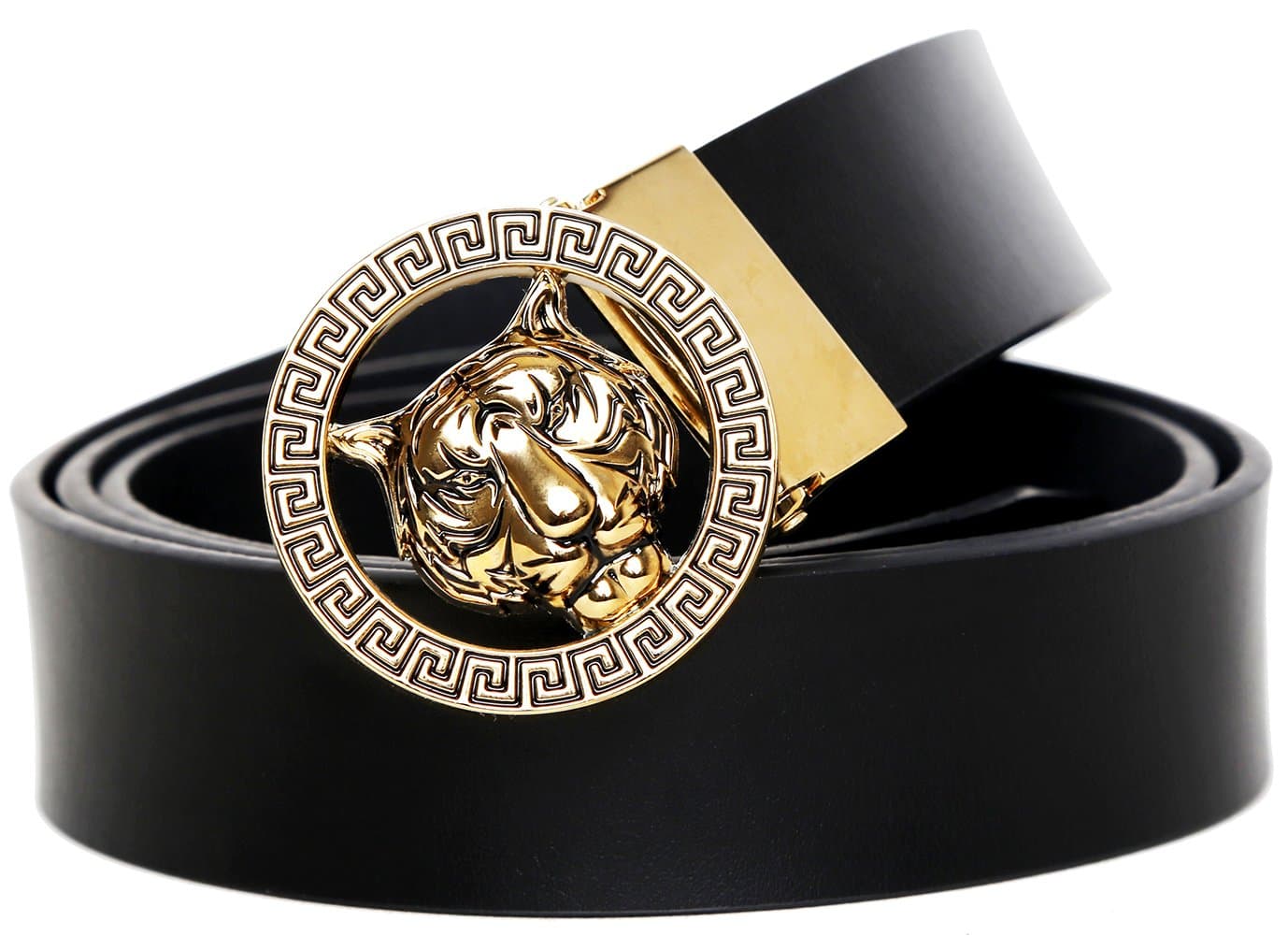 Men's Luxury Gold/Silver Tiger Buckle 35-mm Italian Leather Belt
