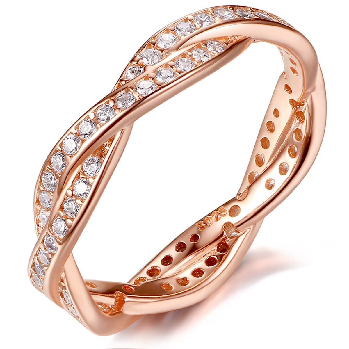 Cubic Zirconia 925 Sterling Silver Rose Gold Wedding Ring for Eternity Women Ladies Girls