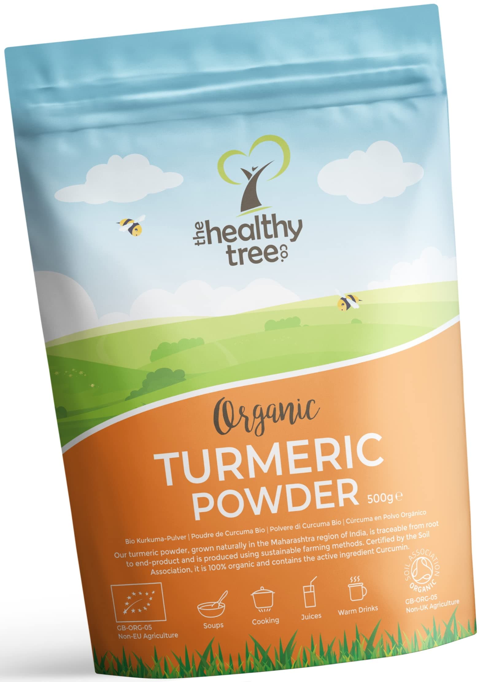 Organic Turmeric Powder by TheHealthyTree Company - Great in Soups, Juices, Curry and Vegetarian Dishes - Pure Vegan Turmeric Curcumin Root (500g)