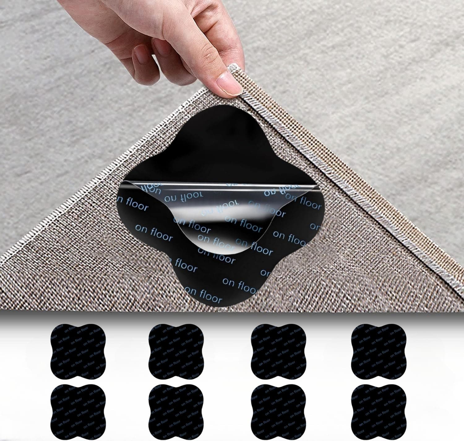 Difistik 8 Pcs Rug Gripper, Anti-Slip and Reusable Rug Grippers for Wooden and Hard Floors, Washable Rug Pads or Carpet Stickers for all Types and Sizes of Rugs