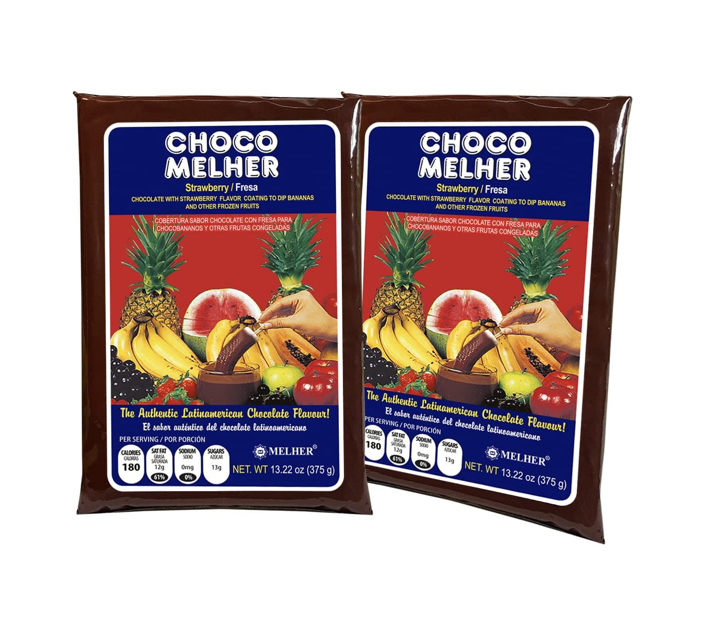 CHOCOMELHER Strawberry Flavor - 2Pack - Milk Chocolate with Strawberry Flavor Coating for Frozen Bananas and Other Fruits - Best to Make Crunchy Chocobananos - 13.22 Oz. Bags