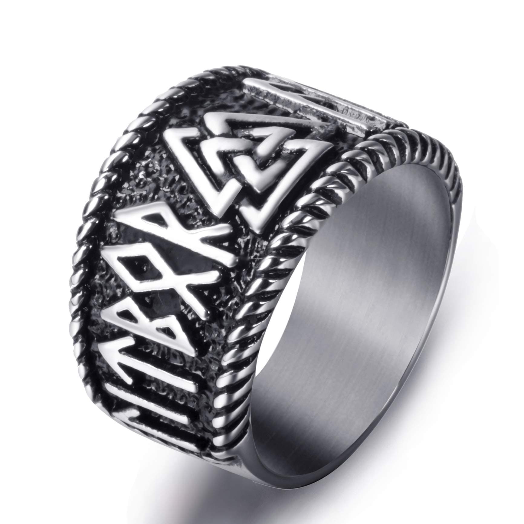 Mens Stainless Steel Ring Viking Valknut Scandinavn Odin Symbol Norse Text Vintage Jewelry