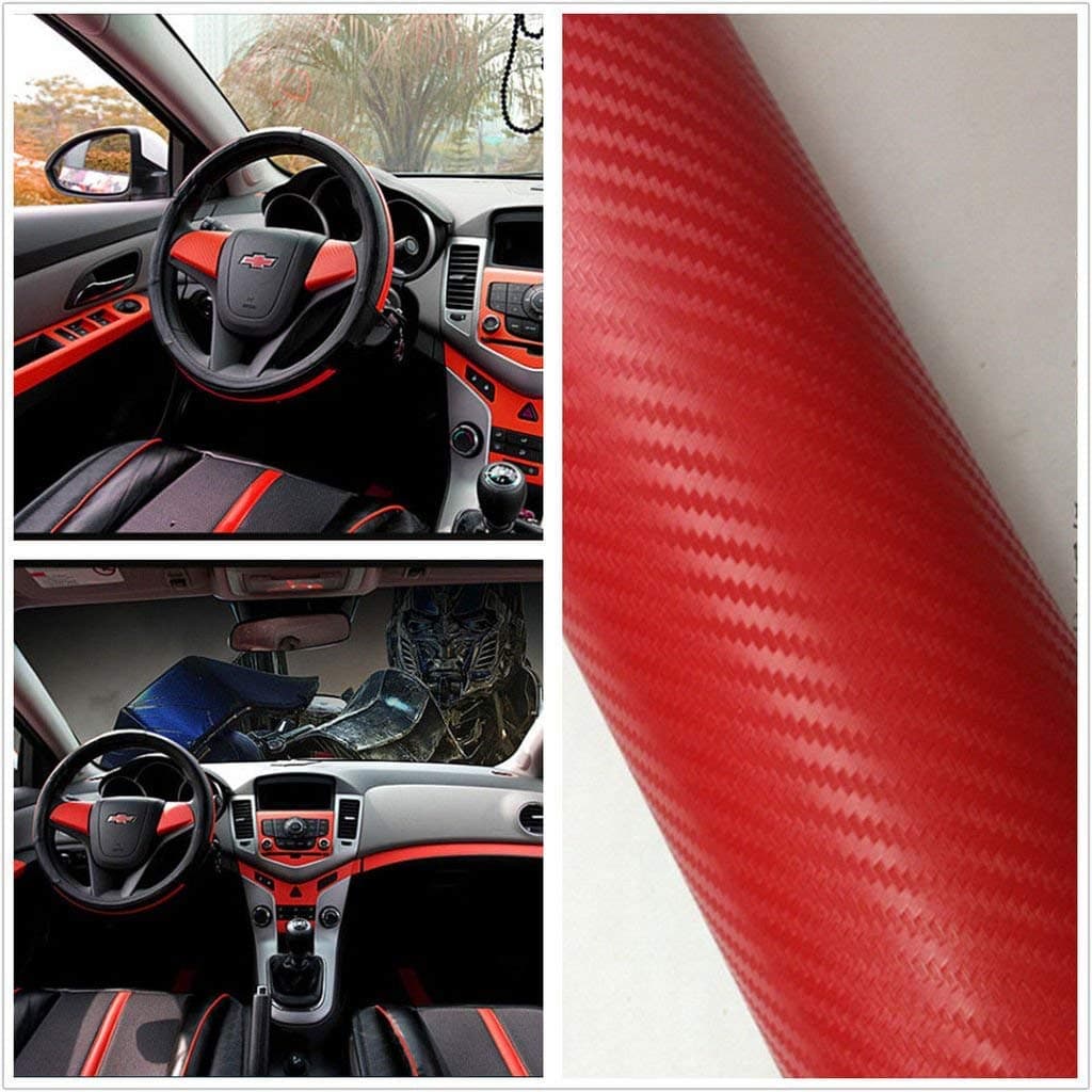 Rovoke 3D Red Carbon Fiber Vinyl Car Wrap Sheet Roll Film Sticker Decal (24"x 48")