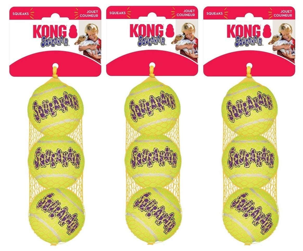 Kong Squeakair Dog Toy Tennis Ball - Medium, x 9