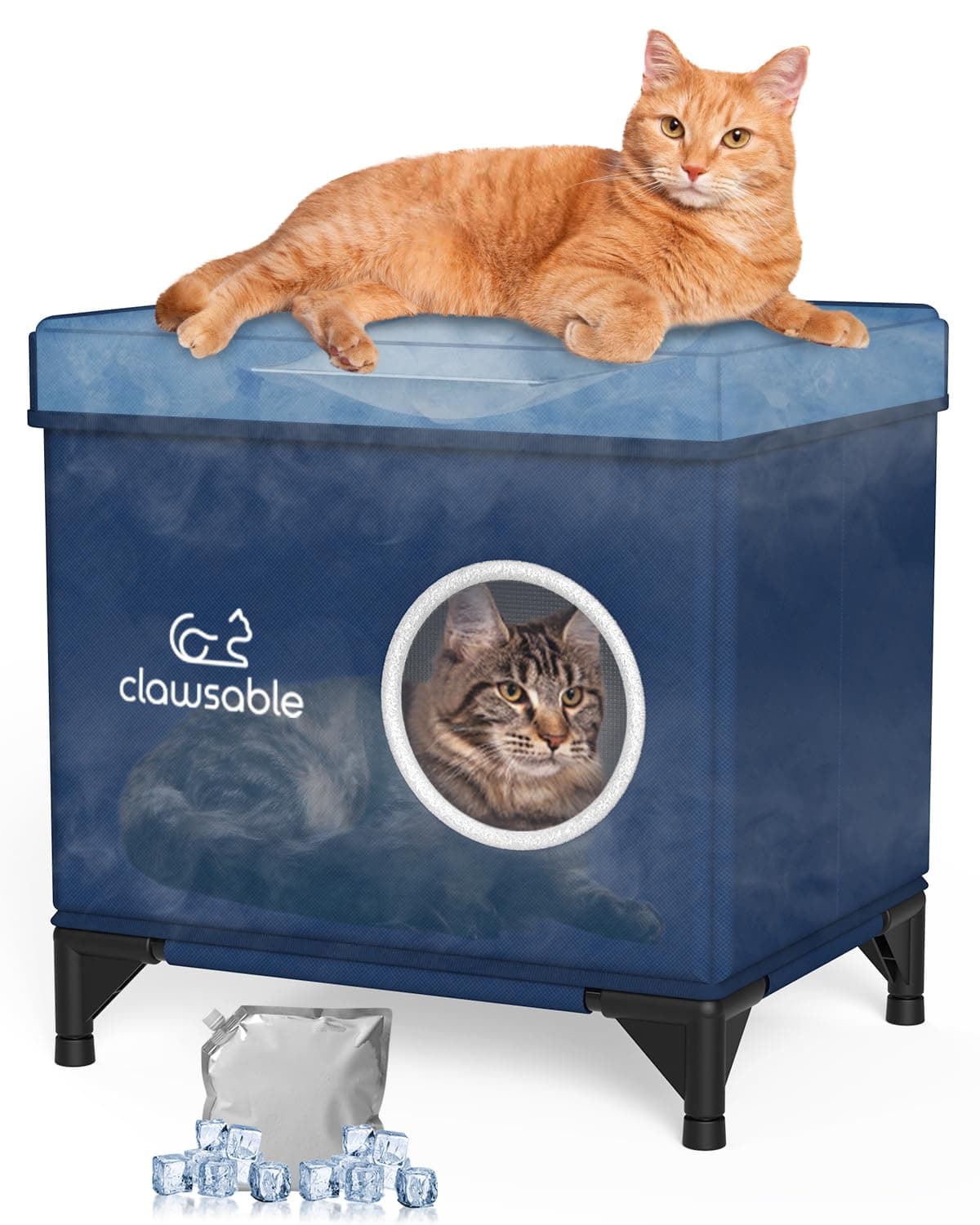 Clawsable Cooling Cat House for Outdoor/Indoor Cats, Waterproof & Weatherproof Feral Cat House Outdoor for Summer, Elevated Insulated Outside Feral Cat Shelter for Stray Barn (Blue, 17" x 13" x 16")