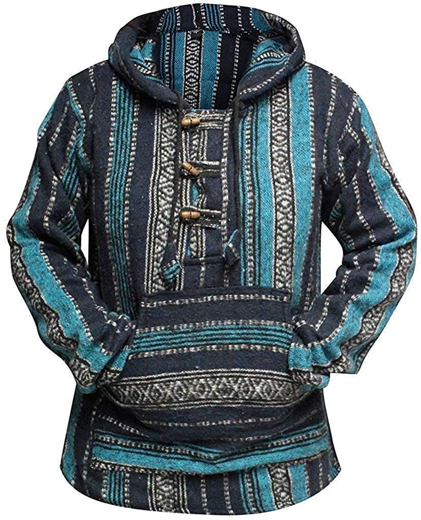 Women Multicolored Hippie Pullover Hoodie Boho Baja