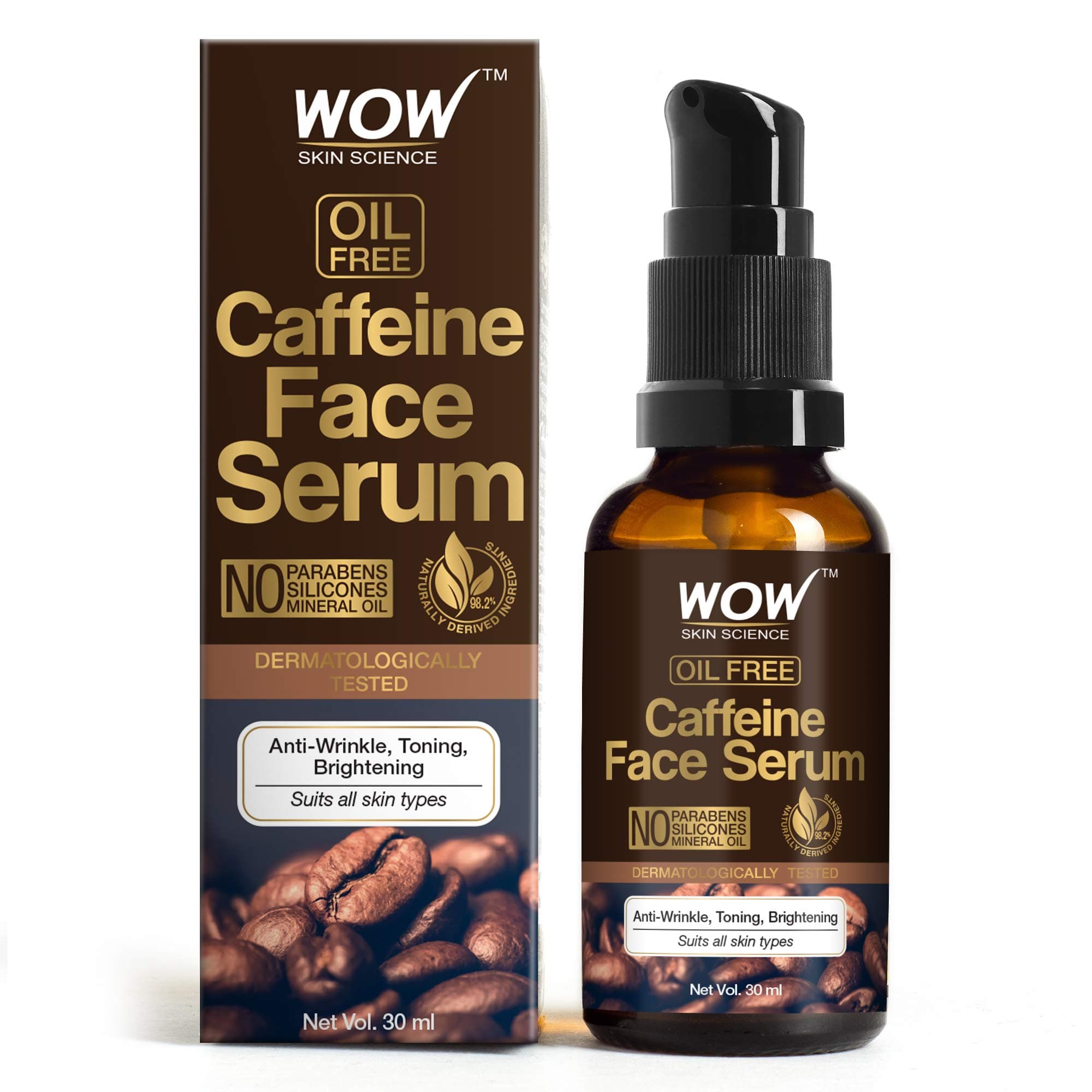 Caffeine Face Serum - Quick Absorbing - OIL FREE - Anti-Aging, Anti-Wrinkles; Refresh, Revive & Restore Skin - No Parabens, Silicones, Mineral Oil - 30mL