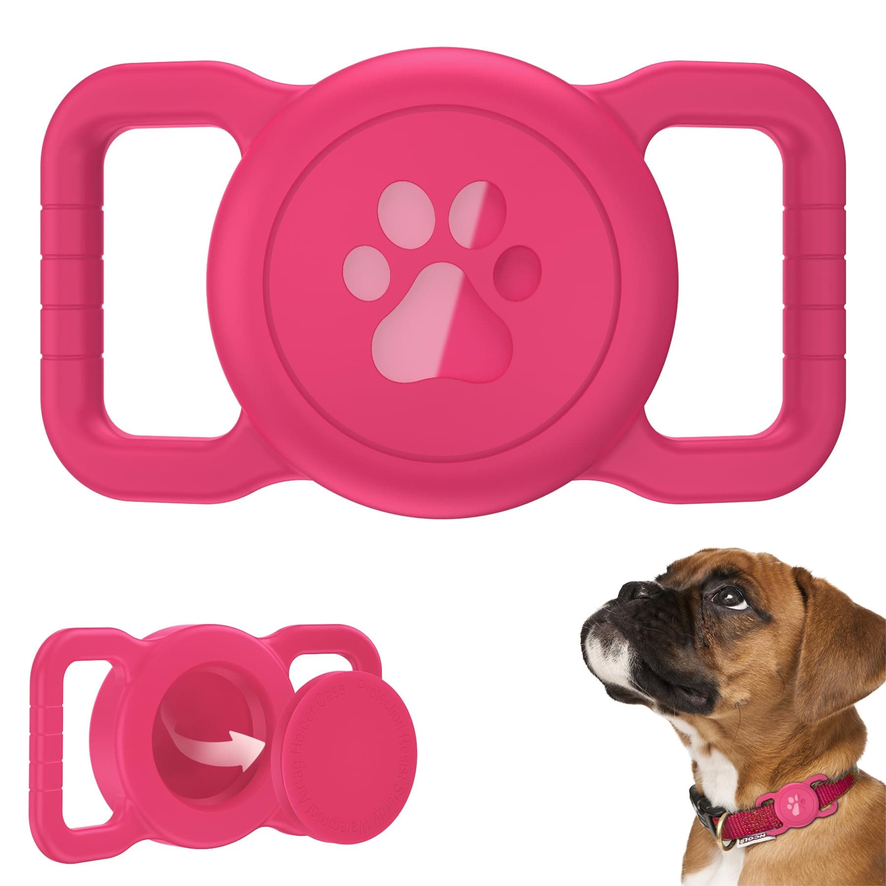 SANKALA Airtag Dog Collar Holder, [1 Pack] Waterproof Airtag Collar Holder for Dog, Silicone Full Body Covered Anti-Lost Protective Apple Airtag Case for Pet Collar - Fits All Width Collars, Rose