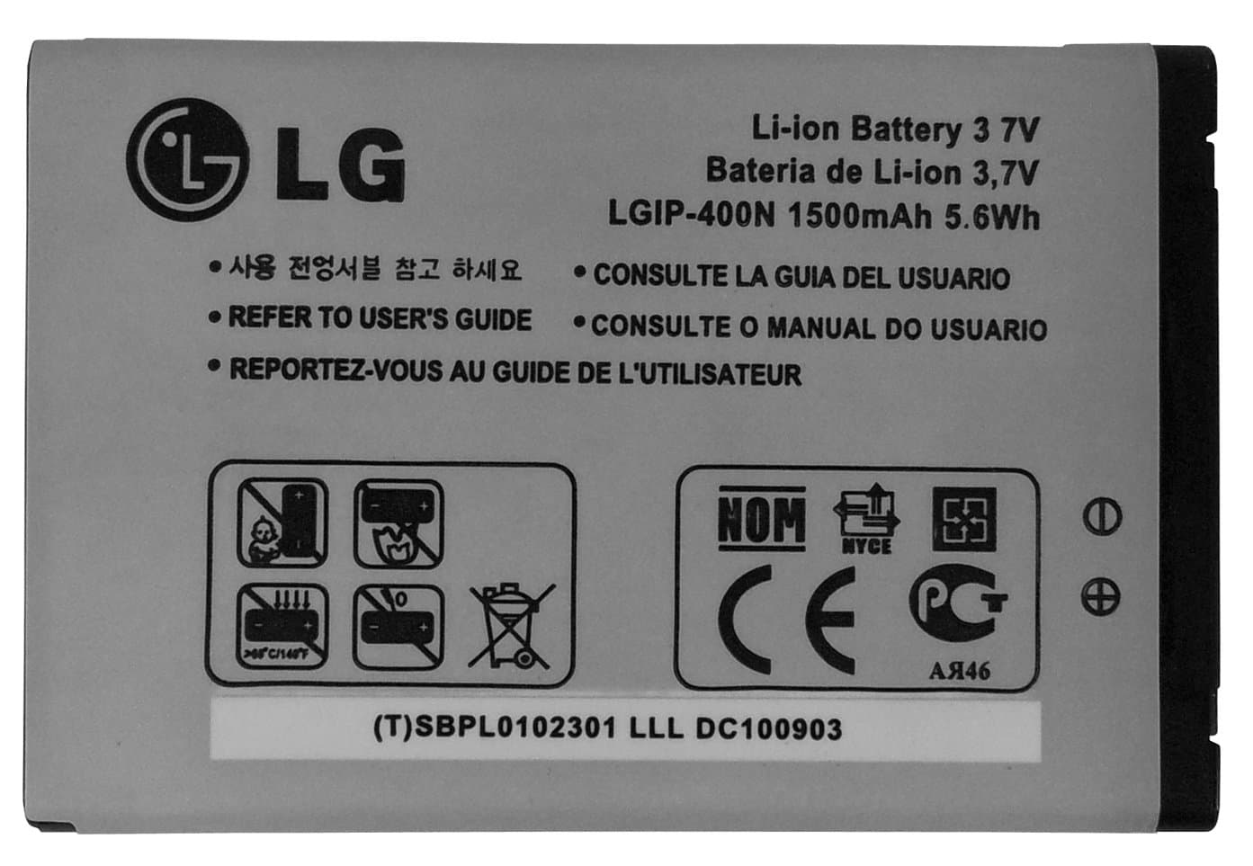LG LGIP-400N 1500 mAh Battery for LG Optimus GT540 / Optimus C LW690 / Optimus M MS690 / Optimus T P509 / Optimus S LS670 / Optimus U US670 / Optimus V VM670 / Optimus One P500 / Optimus One P503 / Puccini GT500S / Phoenix p505 / Thrive p506 / Genesis us760 / GX500 / GM750 / P520 / P525
