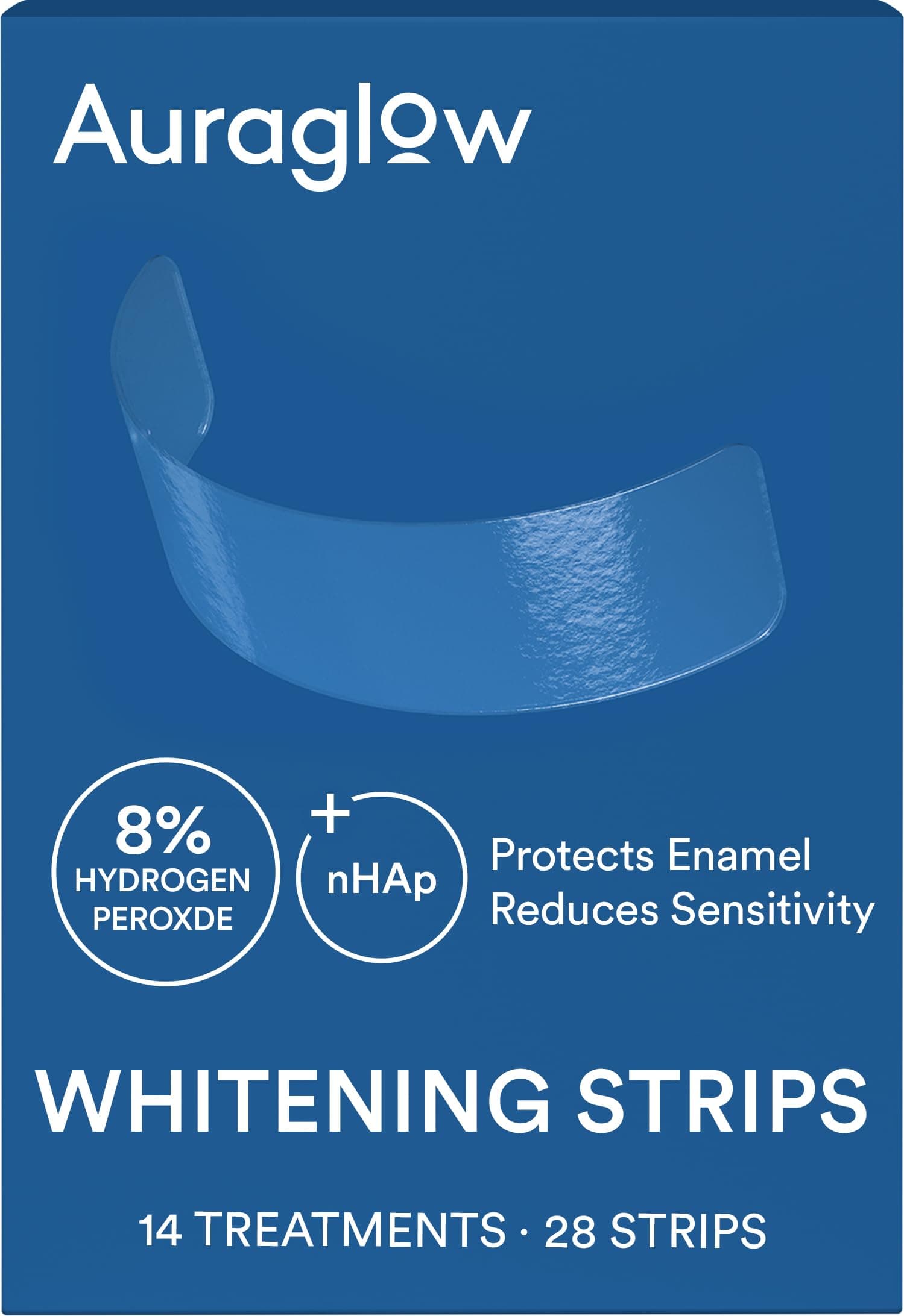 Auraglow Teeth Whitening Strips, Sensitive Whitening Strips, 14 Whitening Treatments, 8% Hydrogen Peroxide with Nano Hydroxyapatite (nHAp) to Reduce Sensitivity and Protect Enamel, 28 Strips, Mint