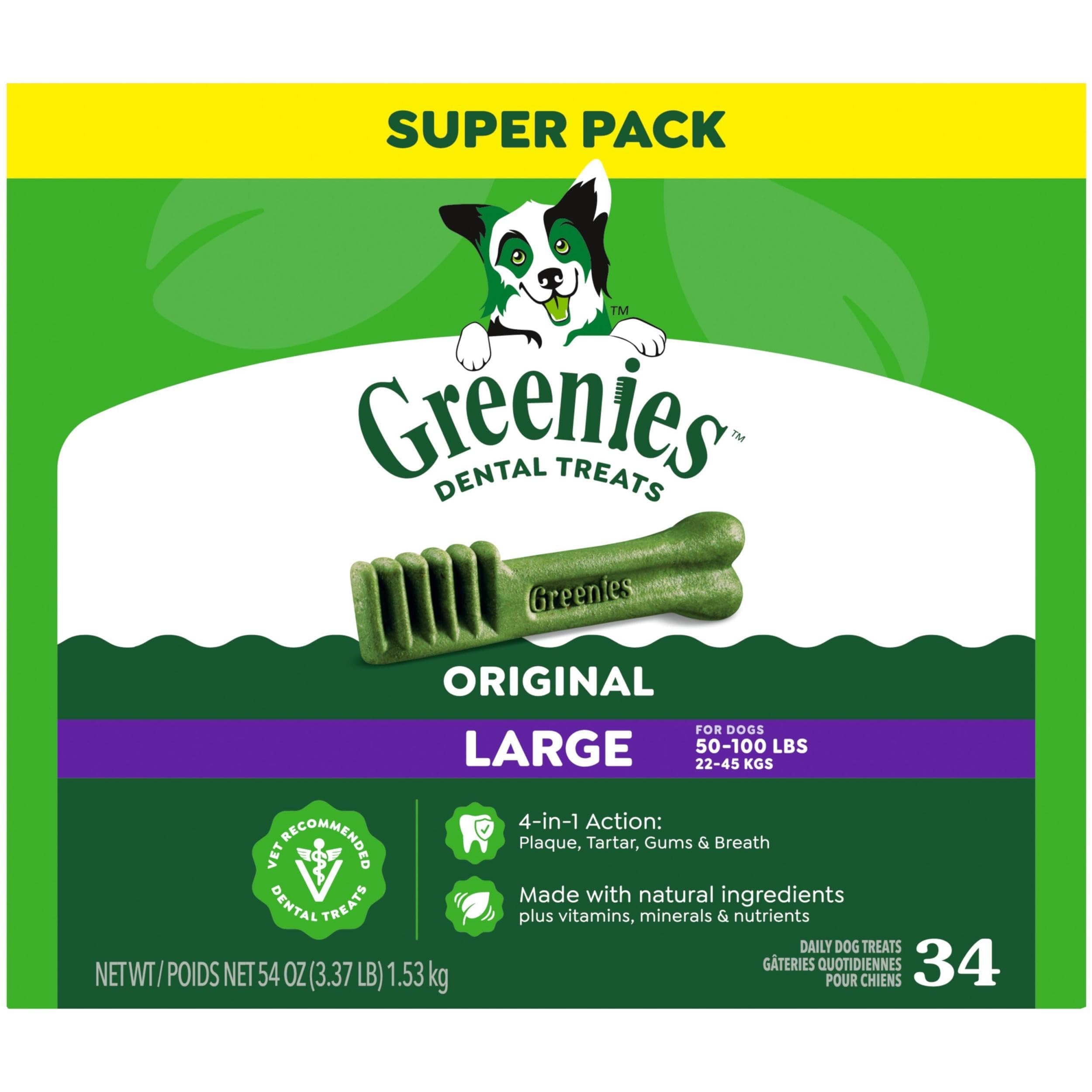 GREENIES Original Large Natural Dental Care Dog Treats, 54 oz. Pack (34 Treats)
