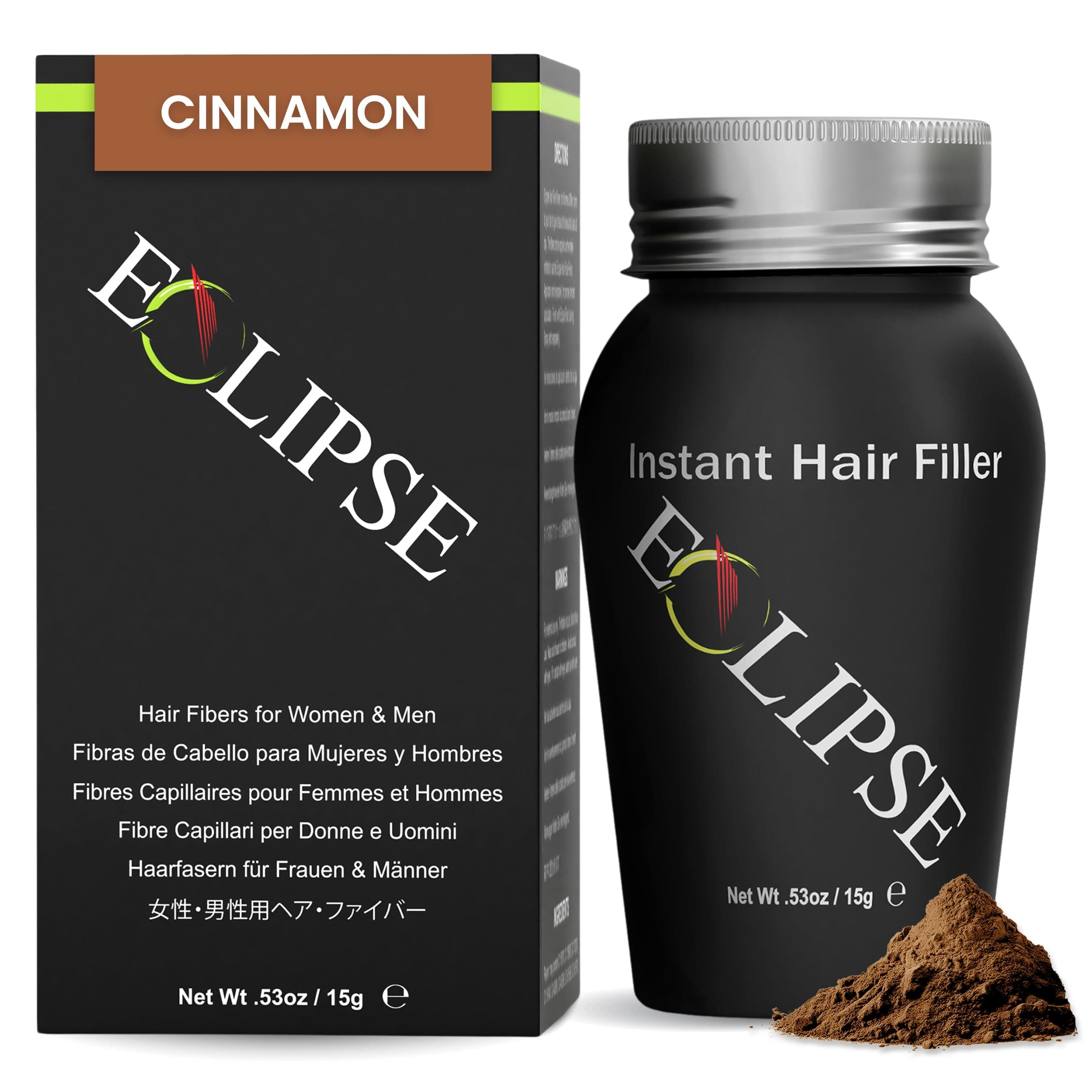 ECLIPSE Hair Fibers Cinnamon for Thinning Hair for Women & Men to Conceal Hair Loss in 15 Seconds - 100% Undetectable Hair Building Fibers, 15g