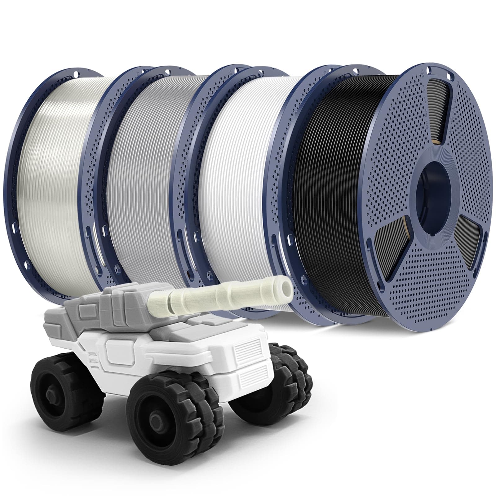 PETG Filament 1.75mm, Ultra Tough, Heat Optimized, Odorless, 4kg(8.8lbs) SUNLU PETG 3D Printer Filament, Dimensional Accuracy +/- 0.02mm, Black+White+Grey+Clear