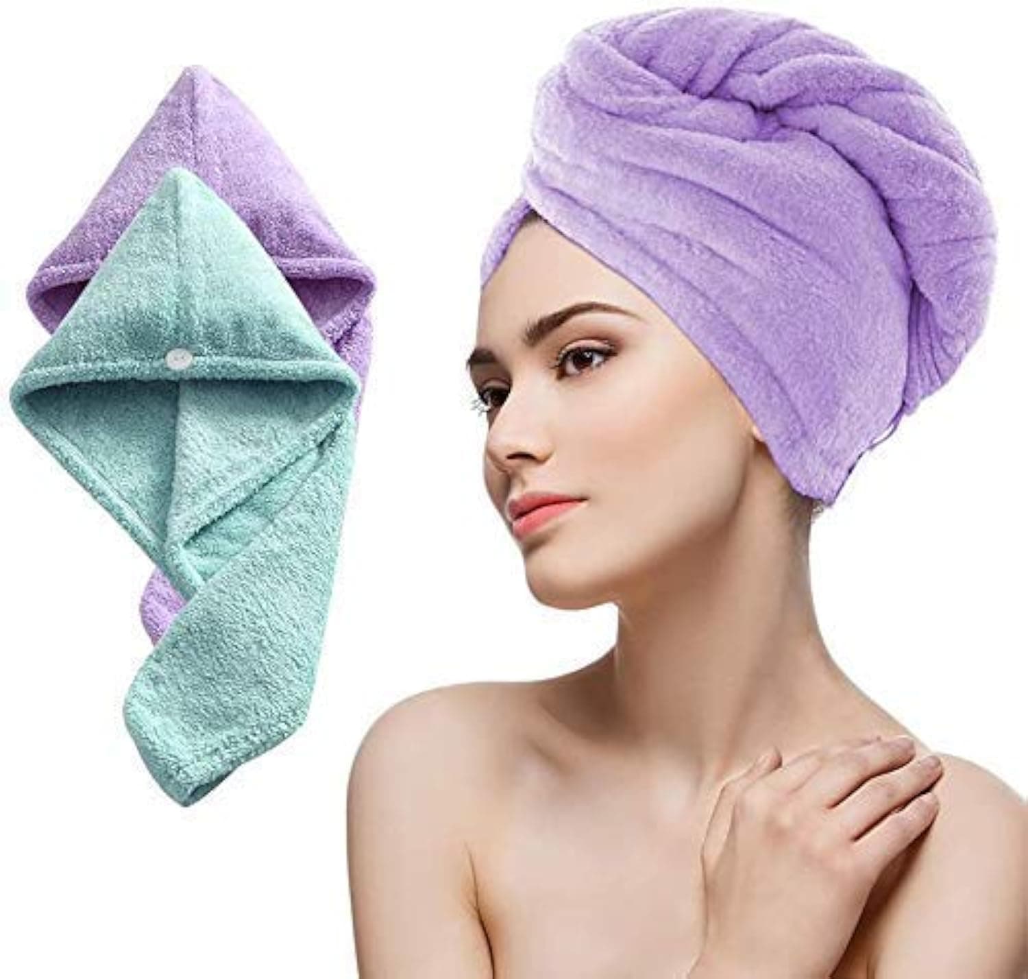 Skevera Set of 2 Hair Towel Wrap Absorbent Towel Hair Towel Hair-Drying Bathrobe Hair Warp Towel Microfiber Bath Towel Hair Dry Cap (Multicolor)