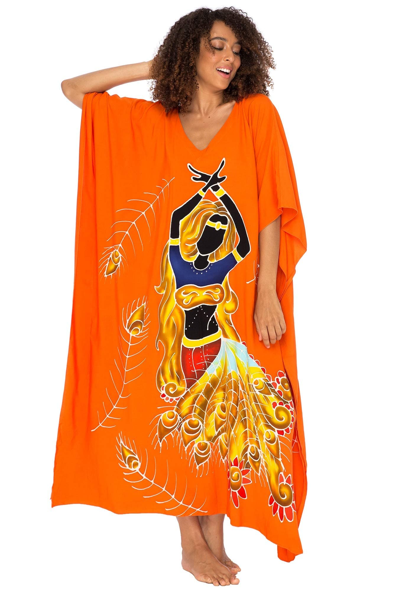 Back From Bali Womens Beach Dress Maxi Caftan Long Poncho Belly Dancer Orange