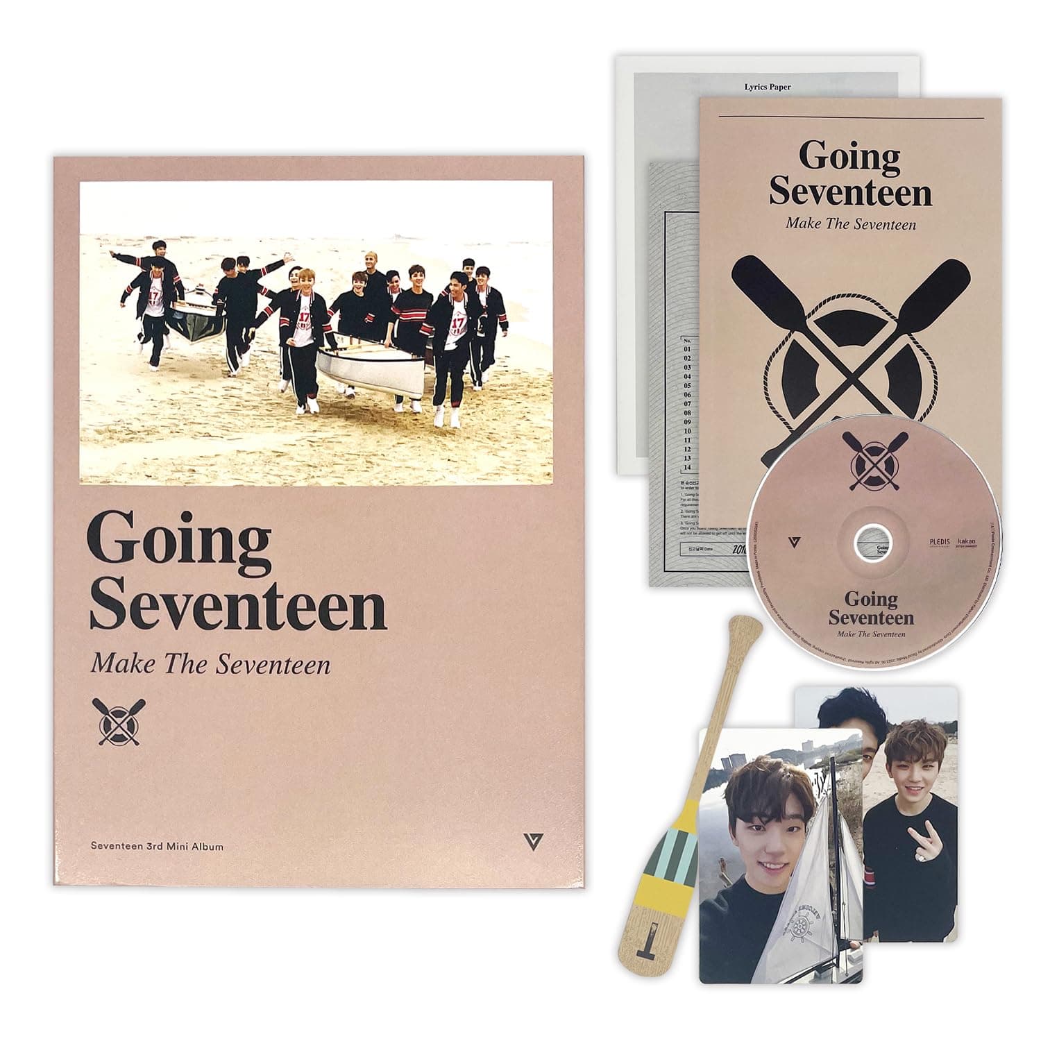 SEVENTEEN - 3th Mini Album [Going Seventeen] (Re-release) (Make The Seventeen Ver.) Photobook + CD + Boarding Pass + Paddle Bookmark + Unit Photocard + Photocard + 2 Pin Badges + 4 Extra Photocards