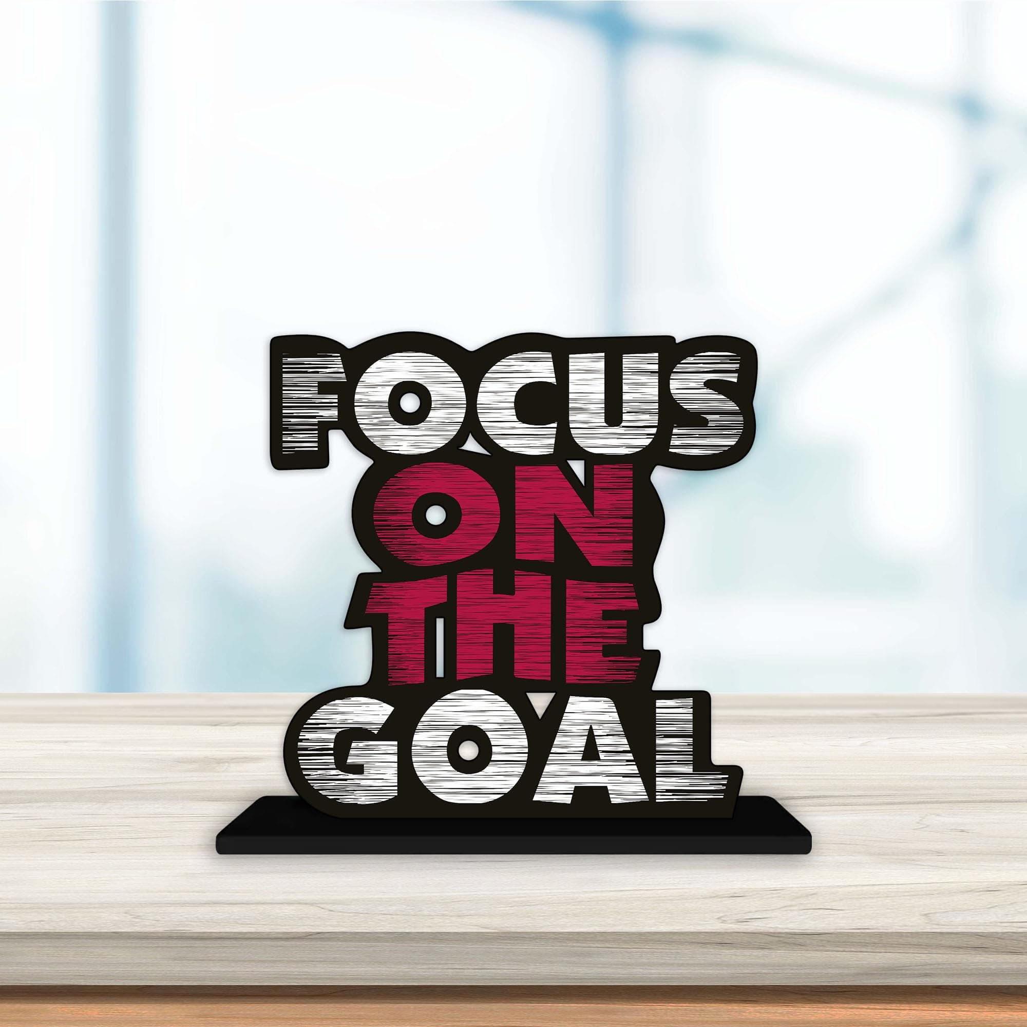 Artvibes Wooden Focus On The Goal Quote Table Decor for Office Desk Showpiece | Home Decoration | Living Room | Modern Gifting Item (SP_1140)
