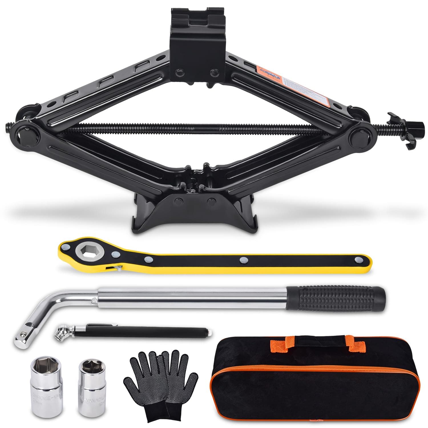 Car Jack Kit Scissor For 2 Ton (4409 Lbs) Tire Tool Universal Emergency With Lug Wrench Changing Suv Mpv