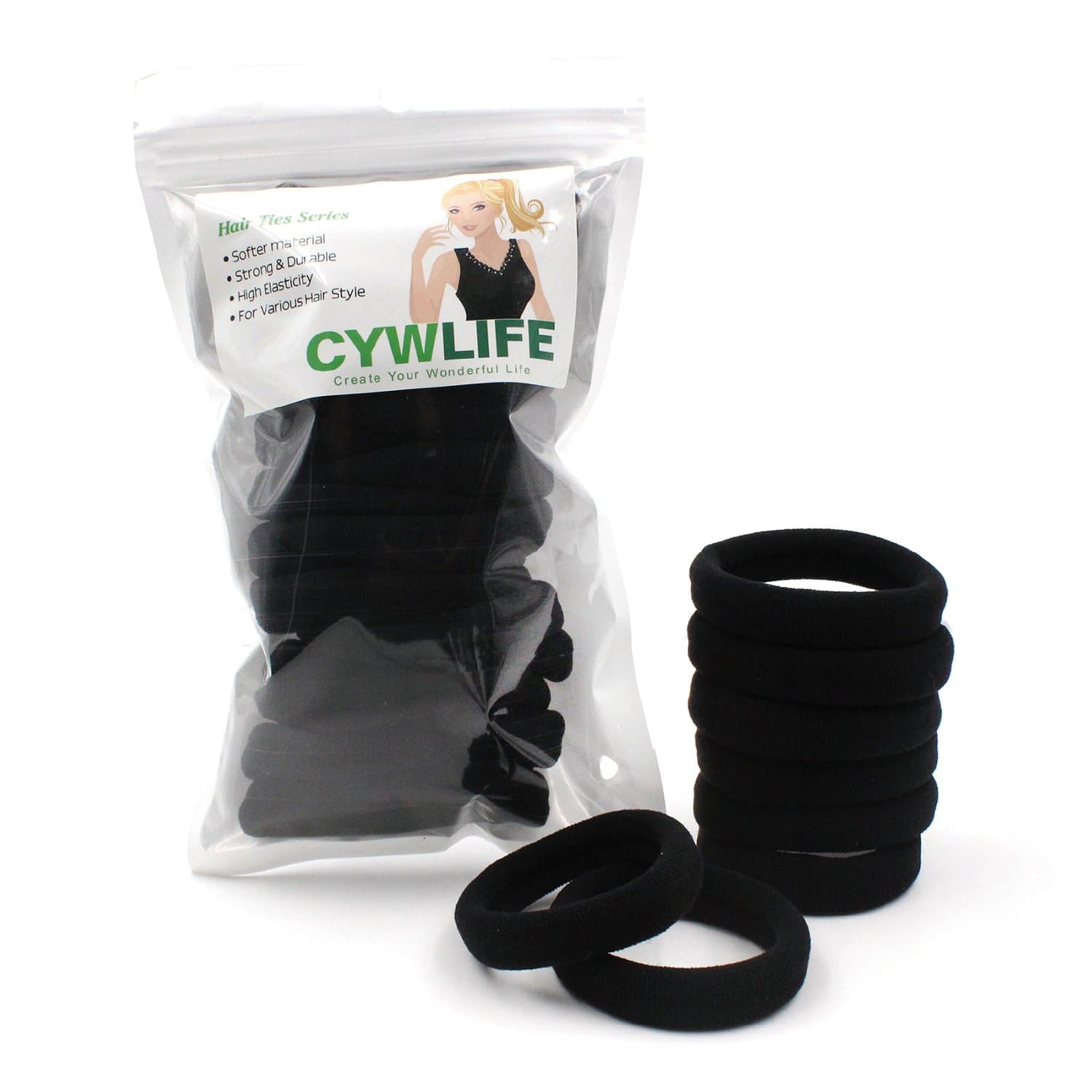 12-14MM Large Hair Ties Bands for Women Girls Men for SUPER Thick Curly Heavy Hair, 20 PCS Black, No Crease Seamless Ponytail Holders Scrunchie, No Damage No Slip Soft Hair Elastics