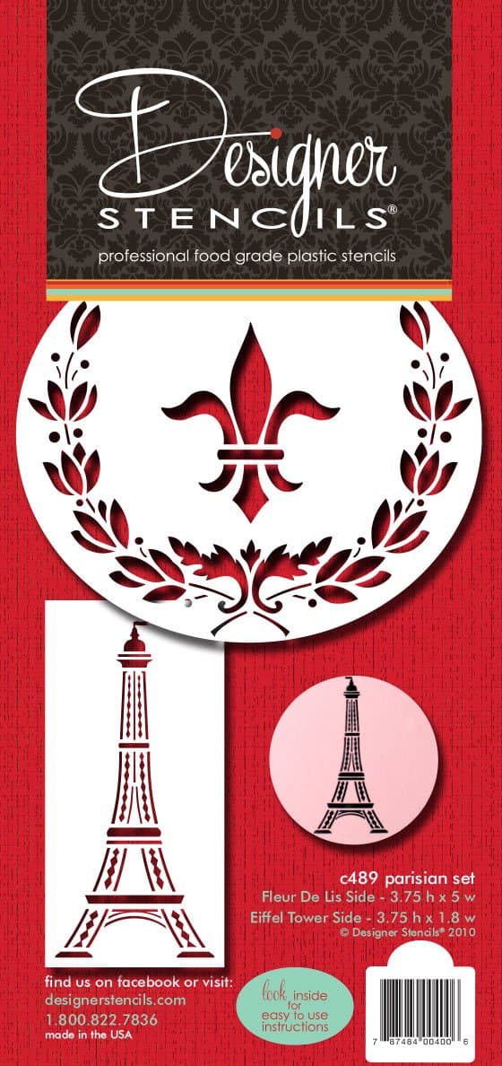 Parisian Cake Stencil Set, (Eiffel Tower - Fleur De Lis - Wreath), Beige/semi-transparent