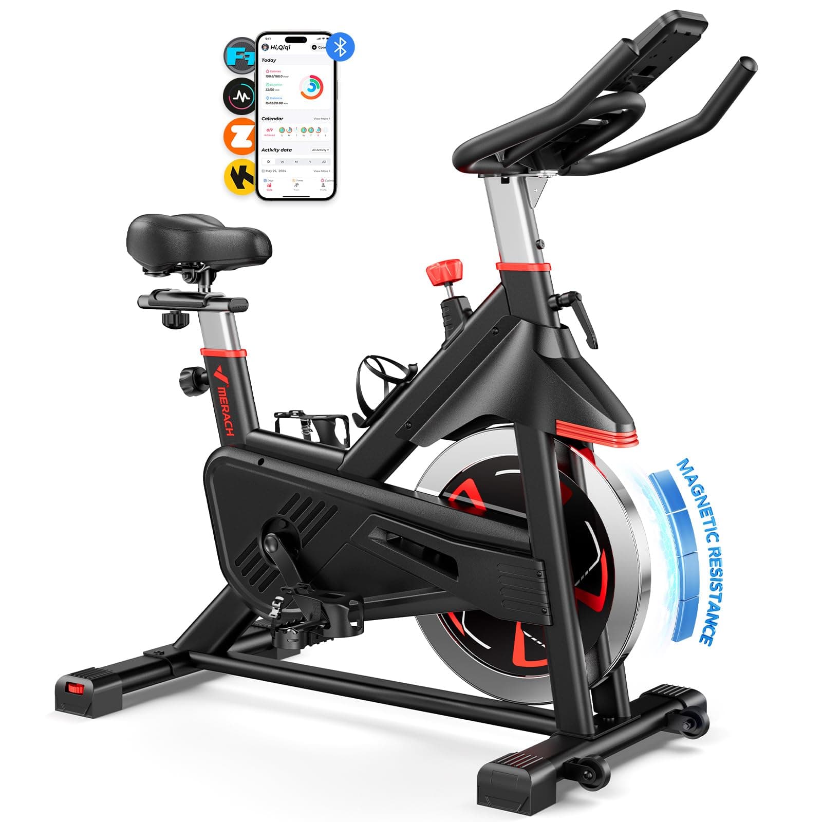 Exercise Bike for Home Gym, Low Noise Stationary Bike with Brake Pad, Indoor Workout Bike with Self-Developed App, Tablet Mount and Fitness Courses for Weight Loss, 300 Lb Weight Capacity