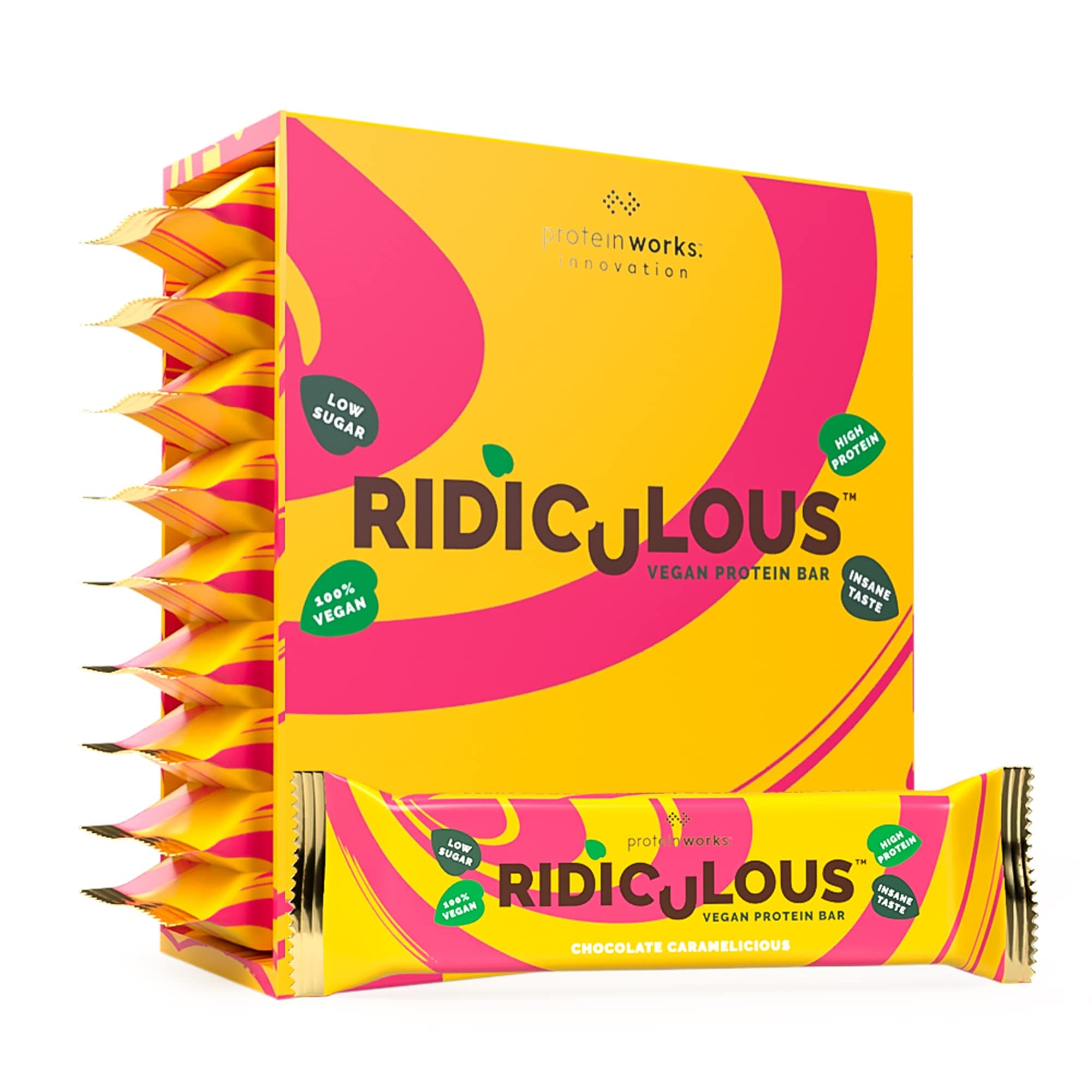 Ridiculous Vegan Protein Bar - Award Winning, Chocolate Caramelicious, 9 Bars, 100% Plant Based & Palm Oil Free, High Protein - Protein Works