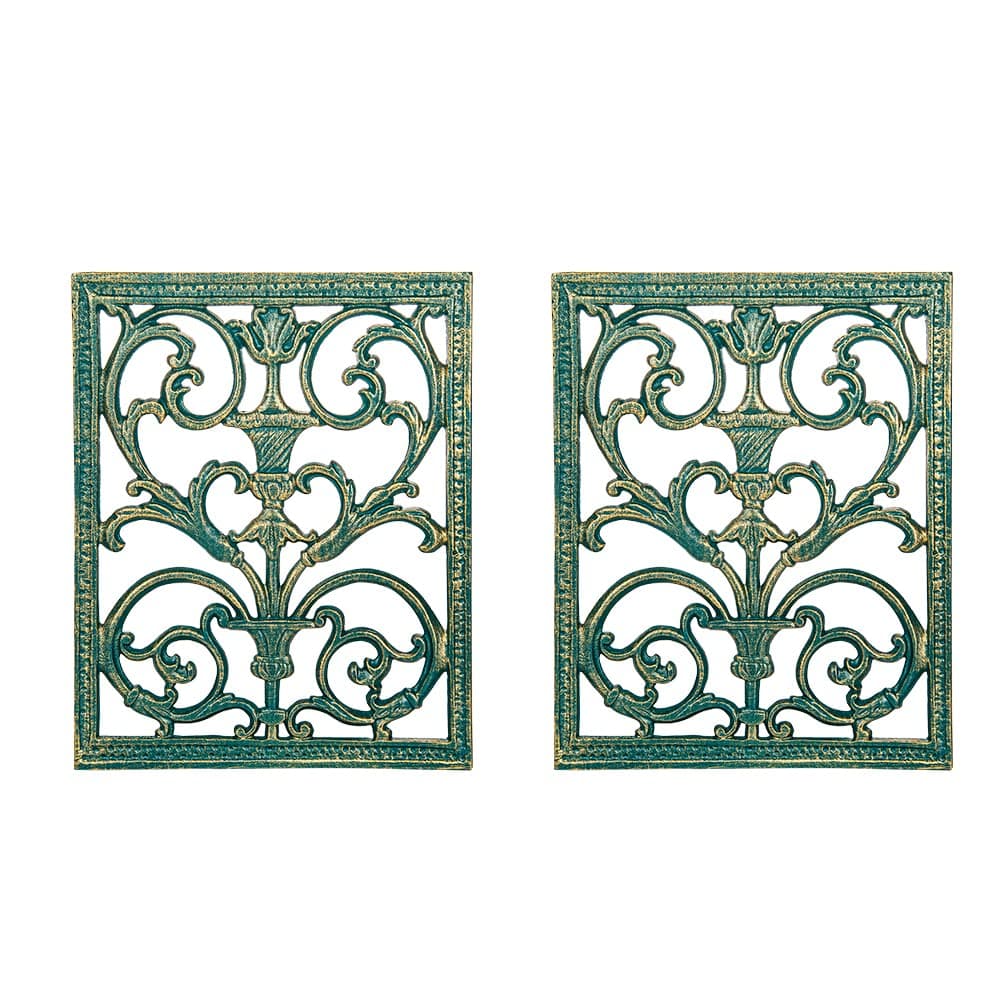 Sungmor 2PC Beautiful Floral Carved Scroll Wall Décor 12" x 15" Large Pretty Metal Hanging, Solid Wall Mount Decorative Sculpture, Gorgeous Vintage Wall Art Living Room Hallway Bedroom Home Decoration