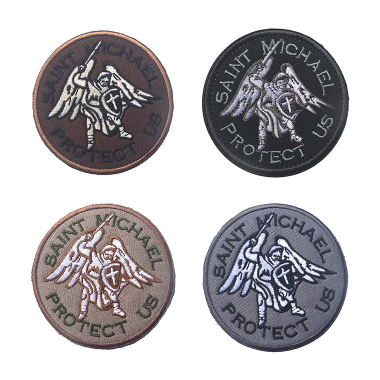 Guardian Angel St. Michael Protection Embroidery Tactical Military Patches Badges Stickers Hook Loop 4 PCS