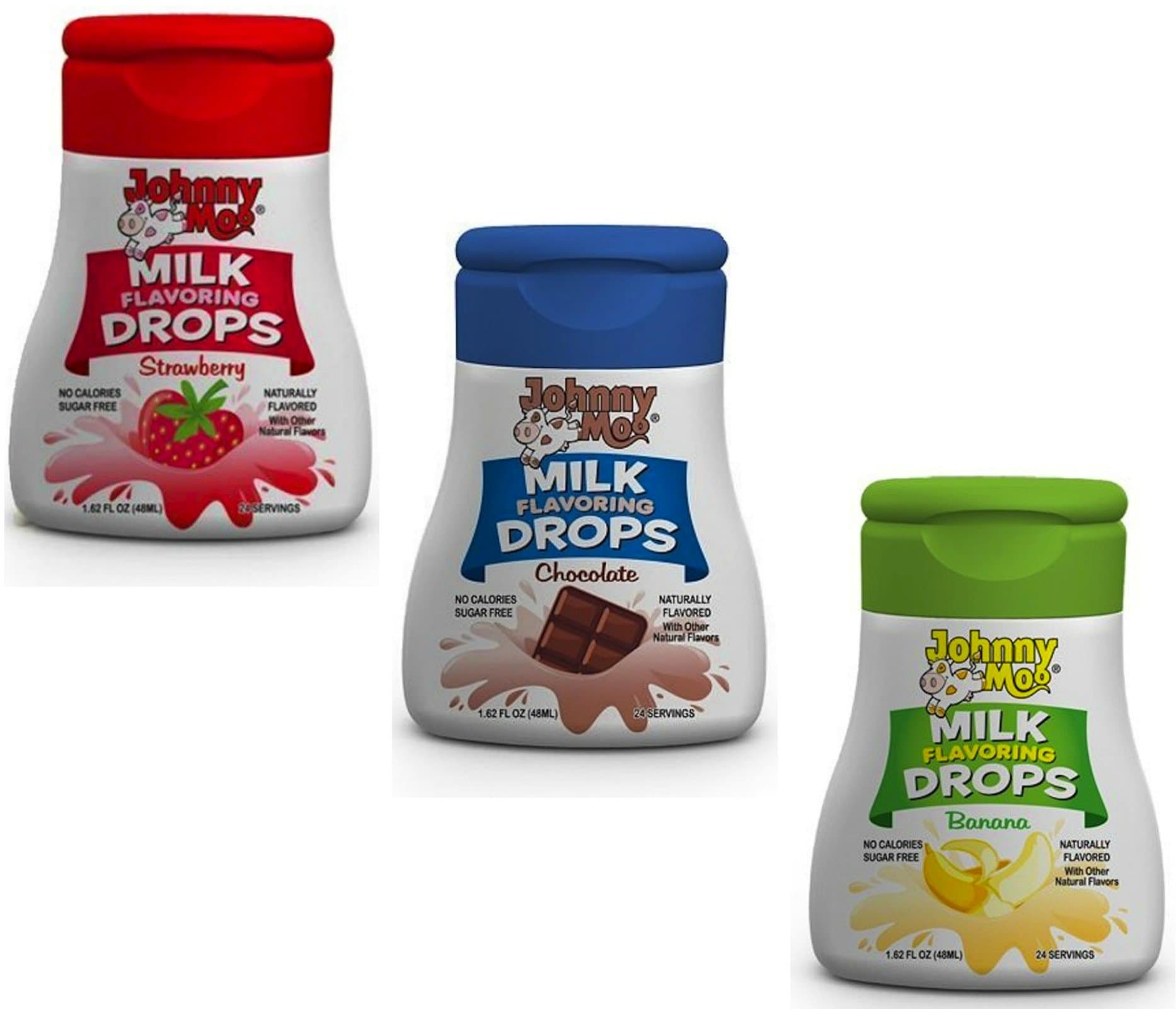 Johnny Moo Milk Flavoring Drops, 1.62oz Bottle Variety 3 Pack (Chocolate, Banana and Strawberry)