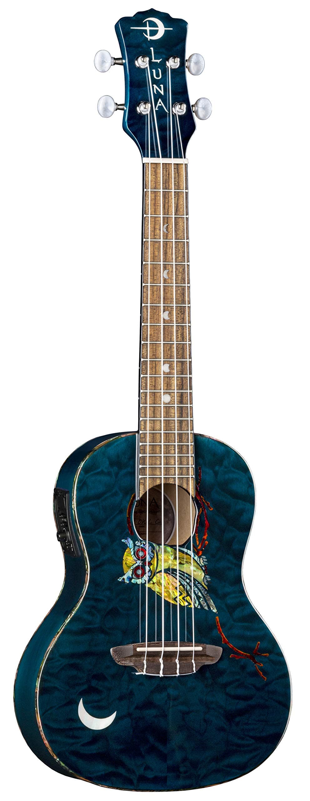 LUNAGuitars Owl Concert, 4-String Acoustic/Electric Ukulele with Gigbag (UKEOWLC)