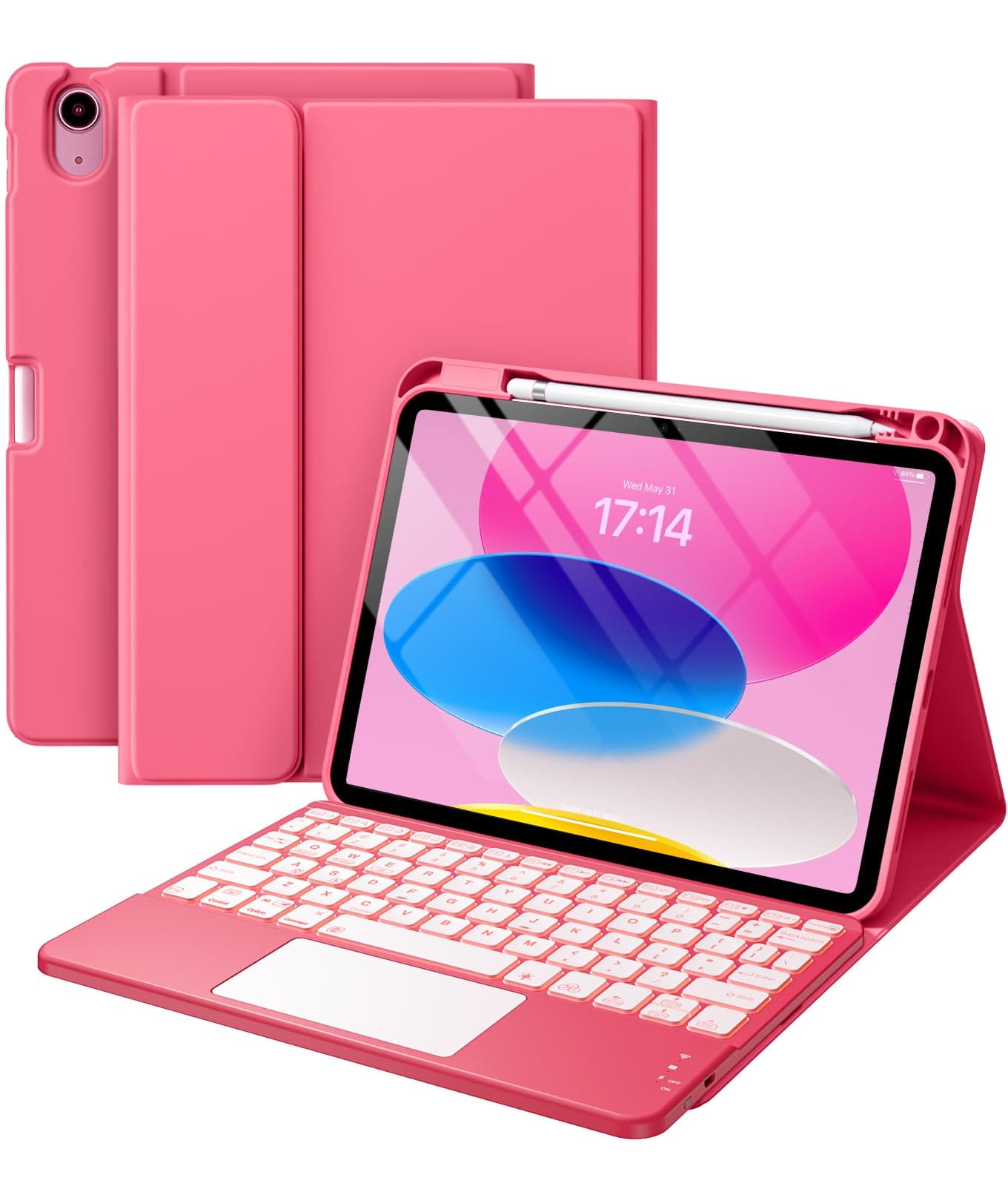 Harvopu Compatible for iPad 11th 10th Generation Case with Keyboard, Folio Cover with Pencil Holder, Multi-Touch Trackpad, 7 Color Backlit, Detachable Keyboard for iPad (A16) 11th/10th Gen (Pink) | with Pencil Holder, Multi-Touch Trackpad, 7 Color Backlit, Detachable Keyboard, for iPad, (A16)