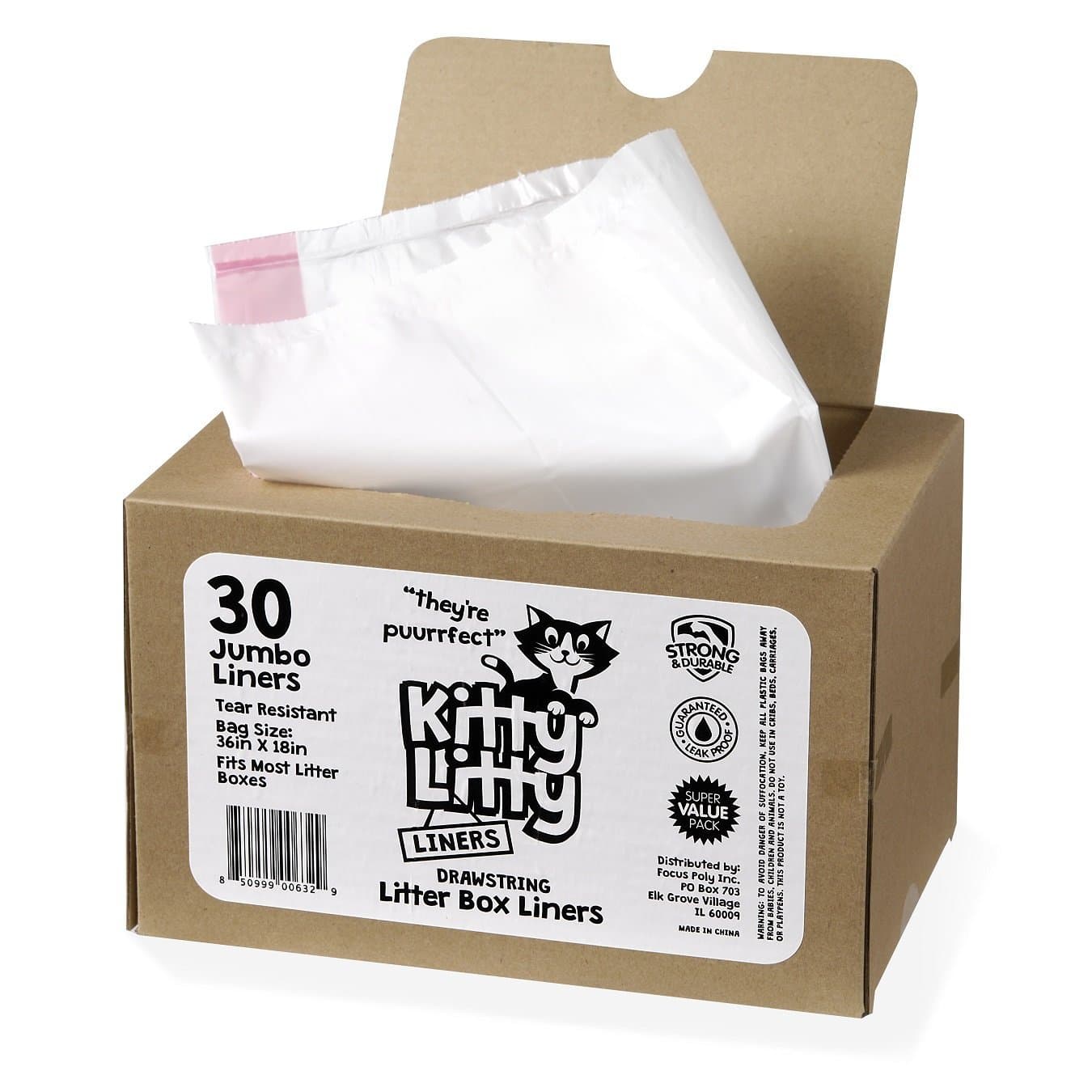 Kitty Litty Cat Litter Box Liners 30 Count Drawstring Cat Waste Liners