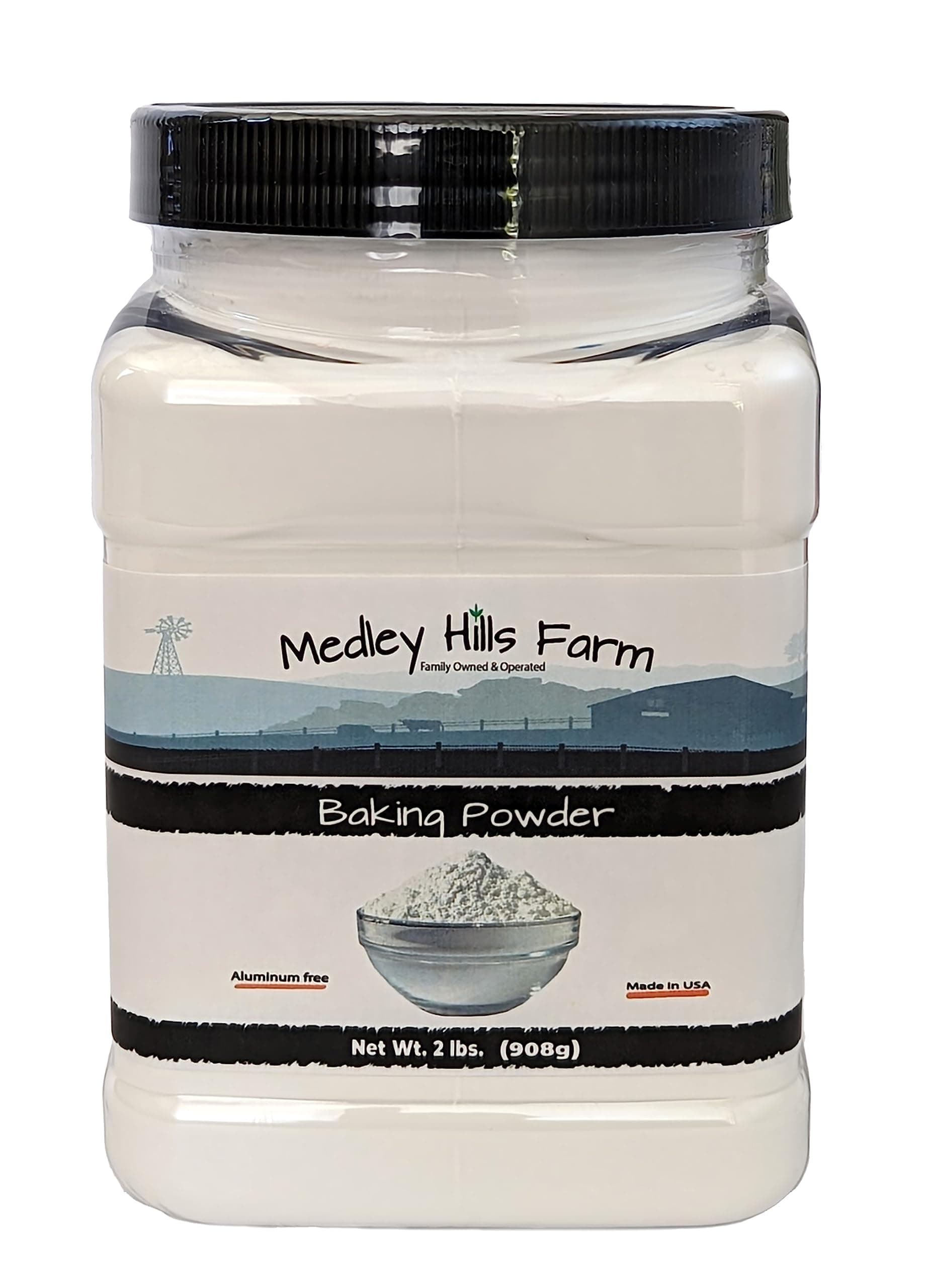 Baking Powder aluminum free by Medley hills farm 2 Lbs. in Reusable Container - Double acting aluminum free baking powder - Kosher - Baking - Made in USA