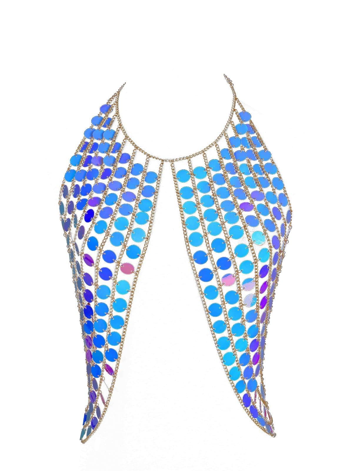 Women's Sexy Harness Waist, Bikini Chain, Bra Body Chain, Tassel Harness, Crossover Belly, Nightclub, Beach Metal Belt, Color Sequin (Blue)