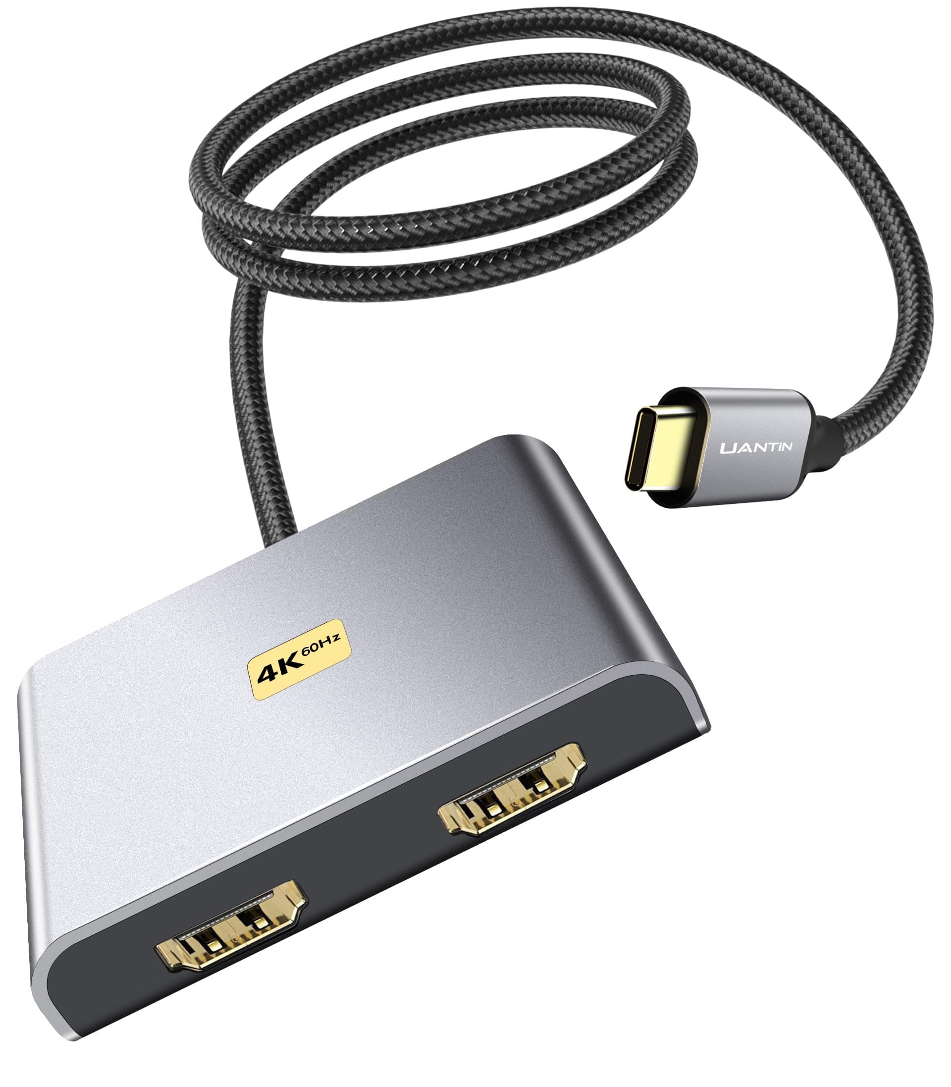 USB C to Dual HDMI Adapter,4K 60Hz Dual Monitor Adapter,Type C to HDMI Splitter for 2 Monitors Extended Display [Thunderbolt 3/4 Compatible] with MacBook Pro/Air,Dell,Lenovo,Thinkpad,Surface