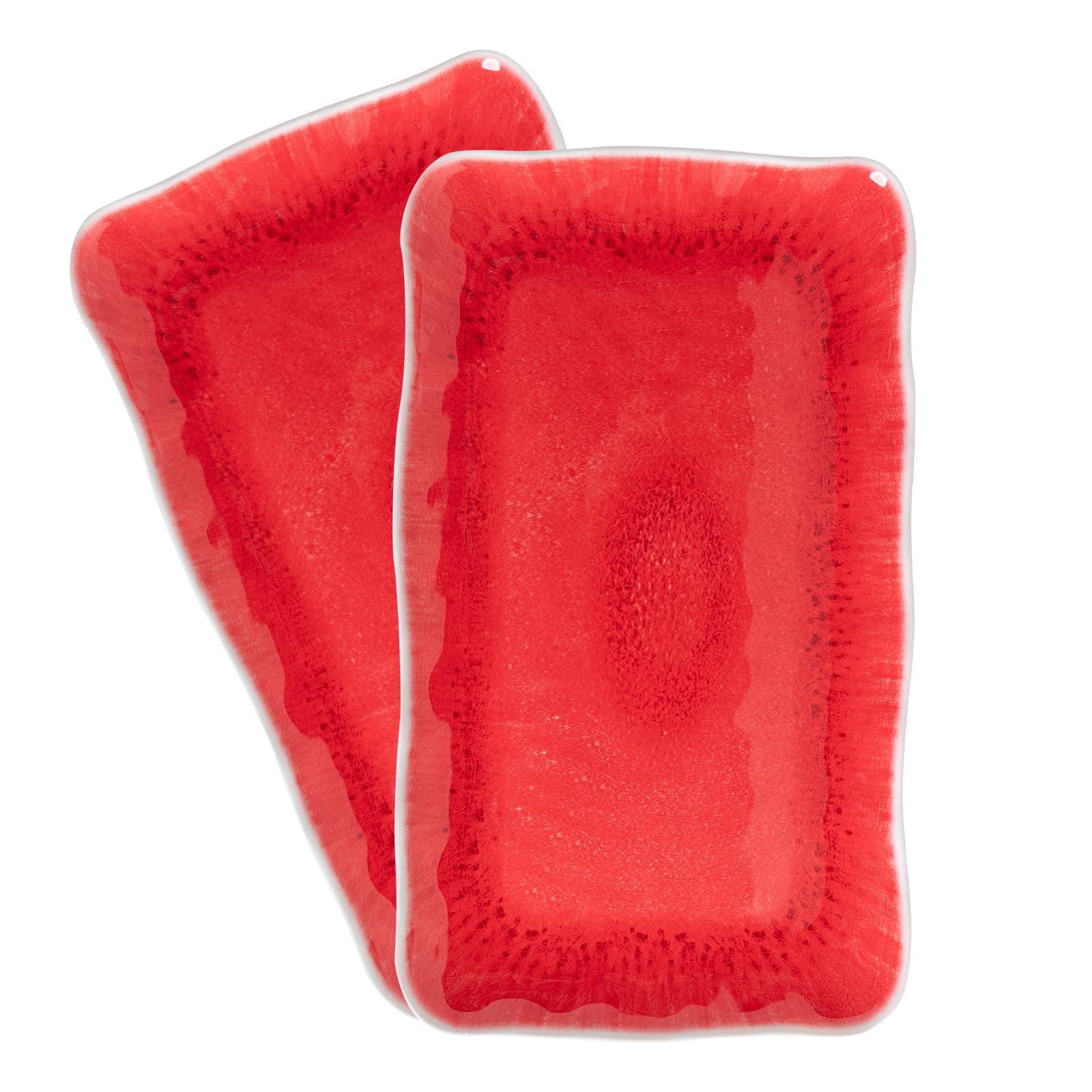 17” x 10” Rectangular Large Serving Platters, 2 Pieces Melamine Serving Trays Sets for Serving Food For Christmas, Mother's Day, Parties, Wedding, Gatherings, Dishwasher Safe. Reactive Red