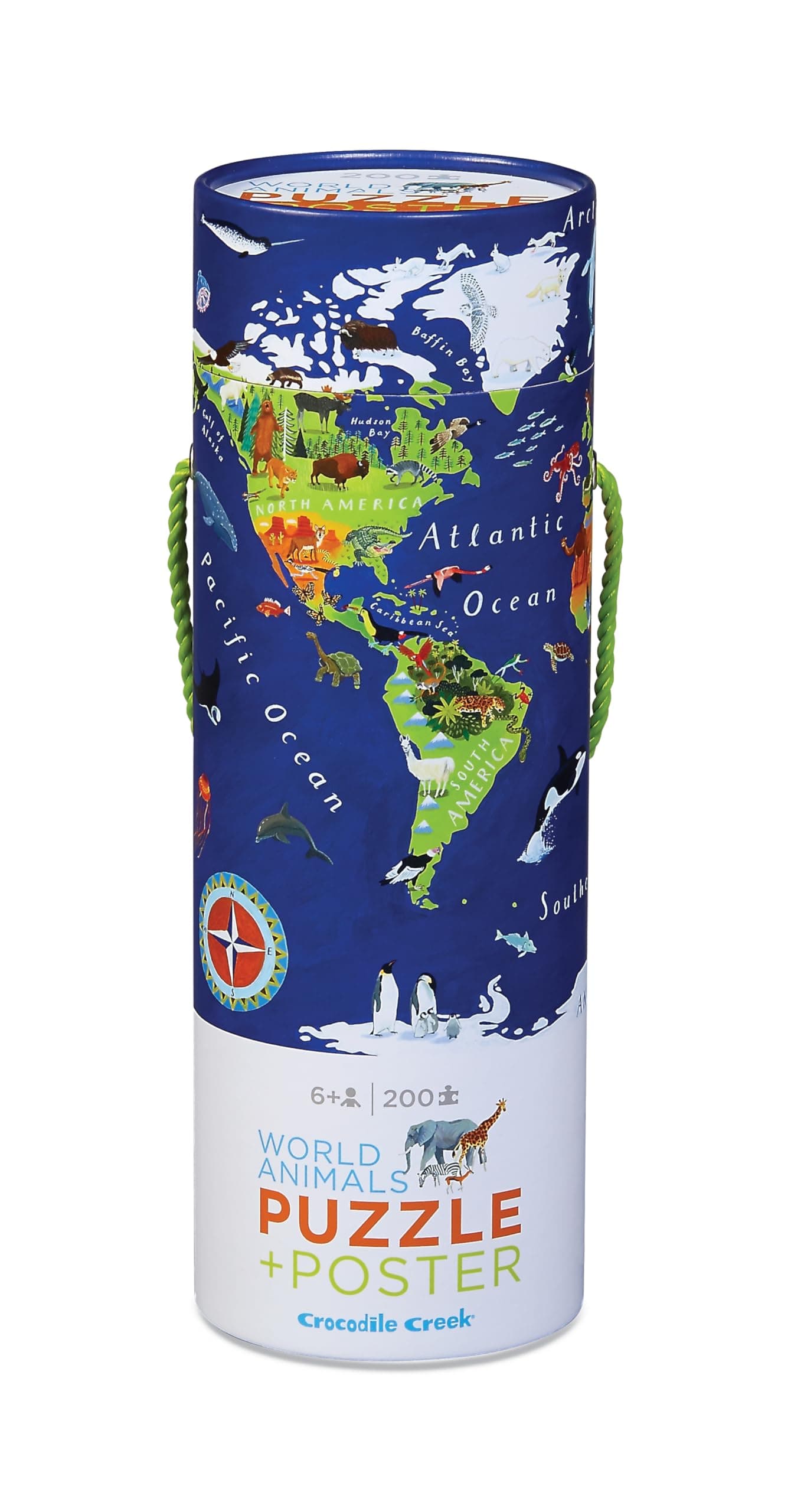 200-Piece Jigsaw Puzzle for Ages 6 Years to Adult, Includes Poster, Heavy-Duty Storage Cylinder with Handle, World Map