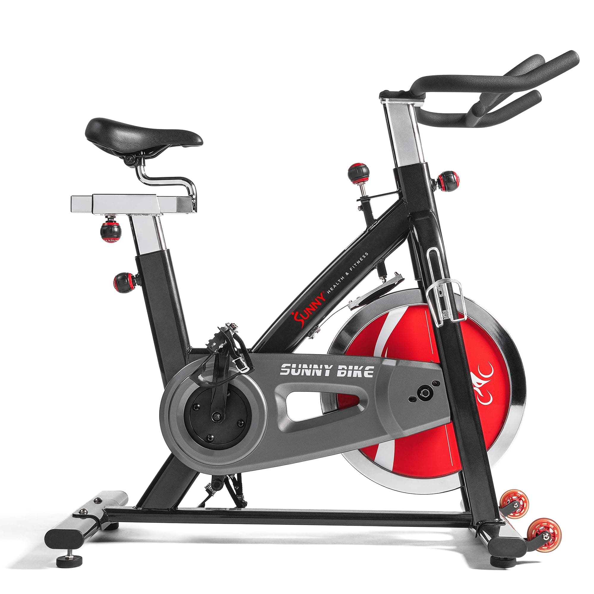 Sunny Health & Fitness Pro Cycling Stationary Bike, 40LB Flywheel & 4-Way Adjustable Seat for Home Exercise & Indoor Cycle/Cardio Workout, Optional 49 LB Flywheel Belt Drive
