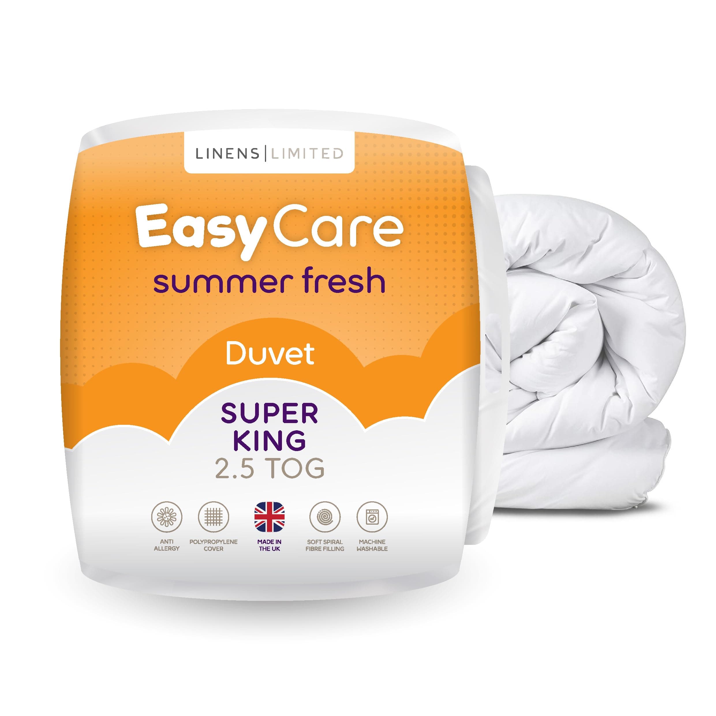 Super King Duvet 2.5 Tog, Made in the UK, Easy Care, Summer Fresh Quilt, Soft and Comfy, Polypropylene Hollowfibre, Machine Washable (White)