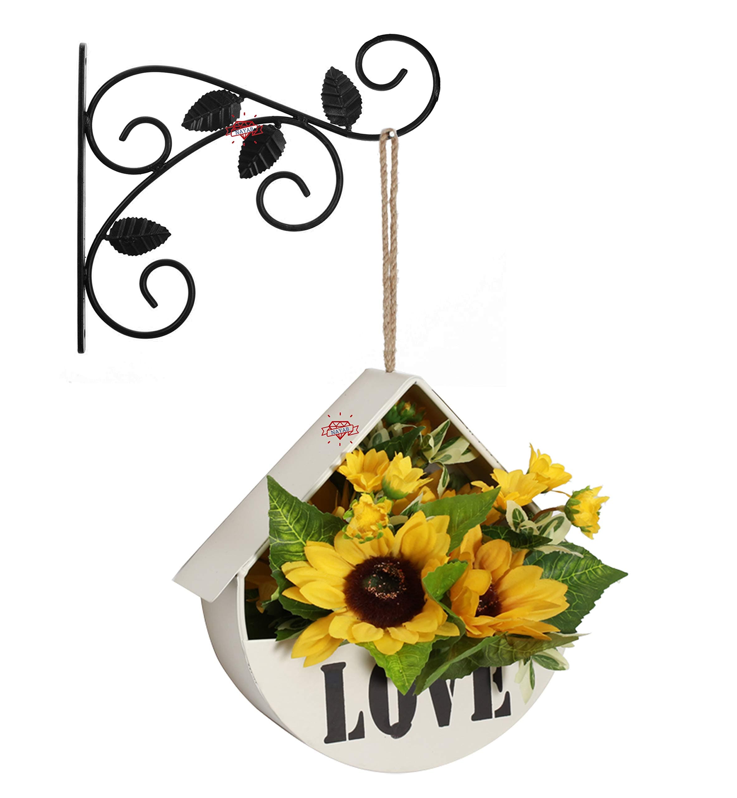 NAYAB Outdoor Decor Wall Brackets Iron L-Angle Heavy Duty Flower Pot Plant Hanging Stand Holder for Home Indoor Garden Balcony Bird Feeder Wind Chime Lanterns (Vine - Black), 1 Piece